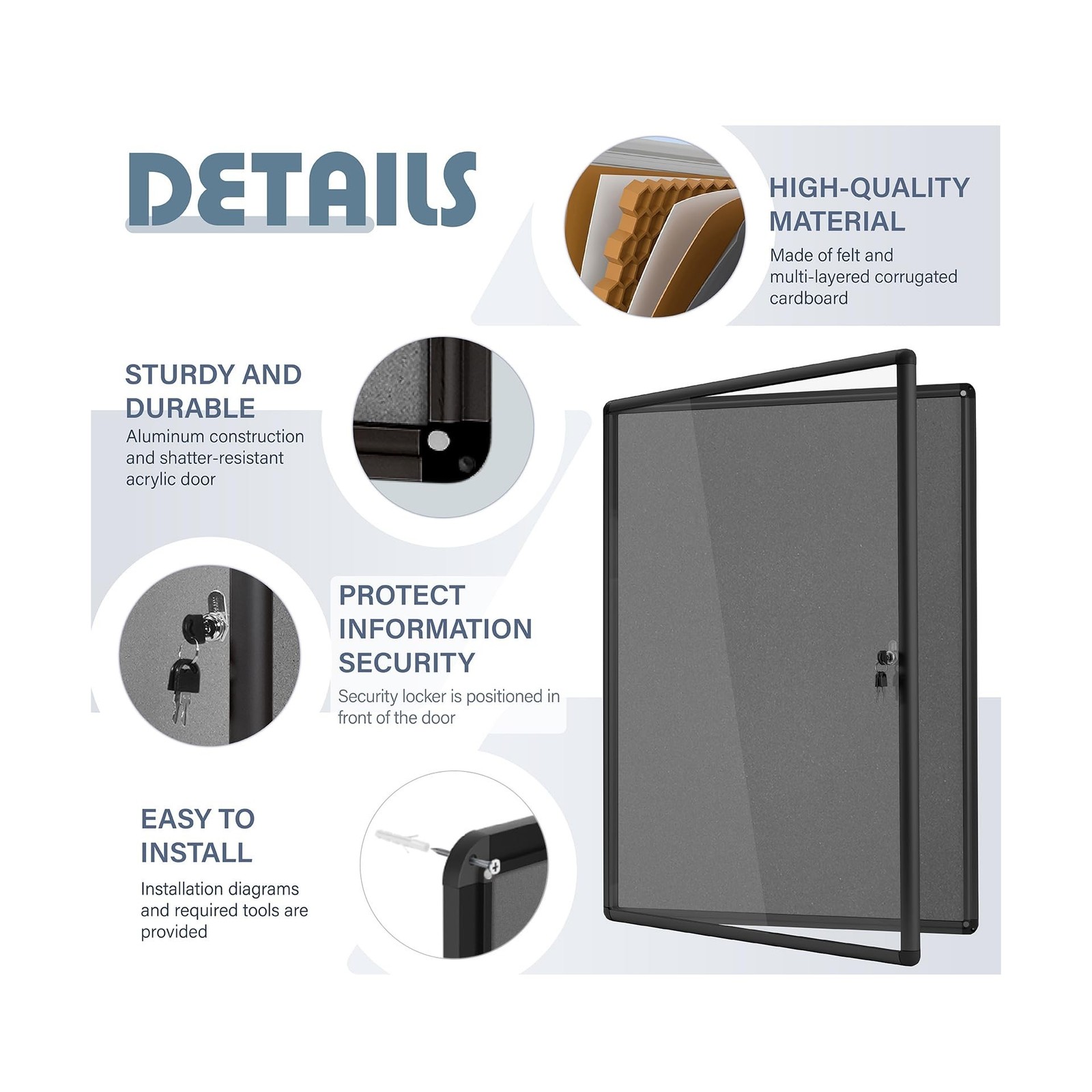Enclosed Bulletin Board Lockable Display Case Message Board with Locking Door…