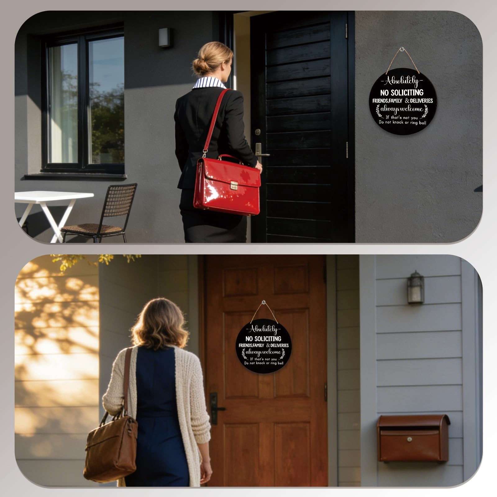Wooden Sign for Front Door – No Soliciting, Don&rsquo;t Knock or Ring Black