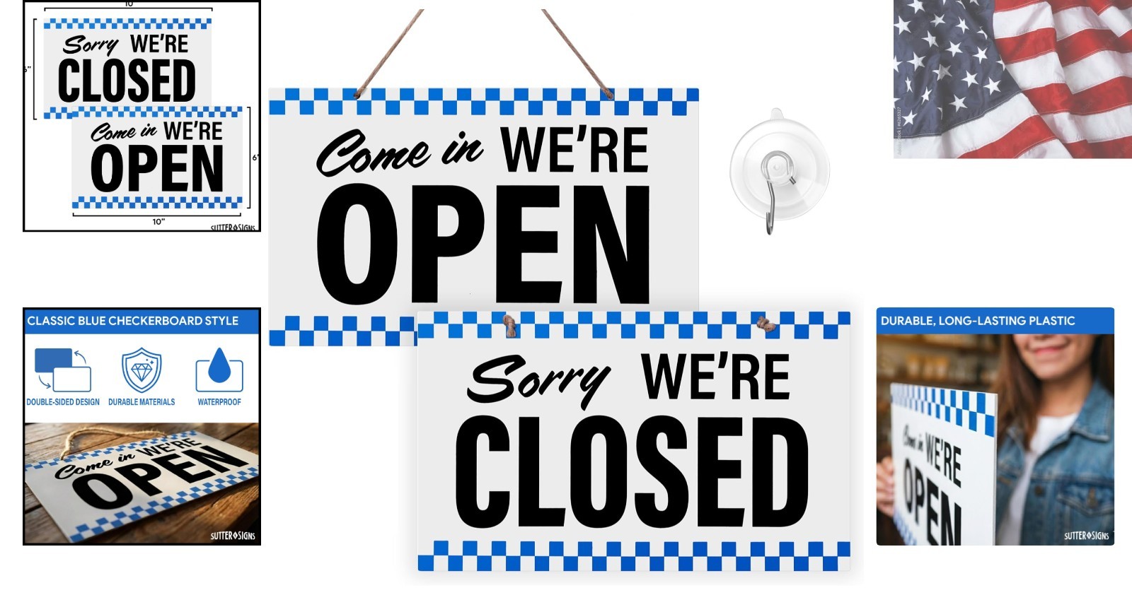 Open Closed Sign for Business, 10&Prime; x 6&Prime; Double Sided Plastic Sign with Twine,…