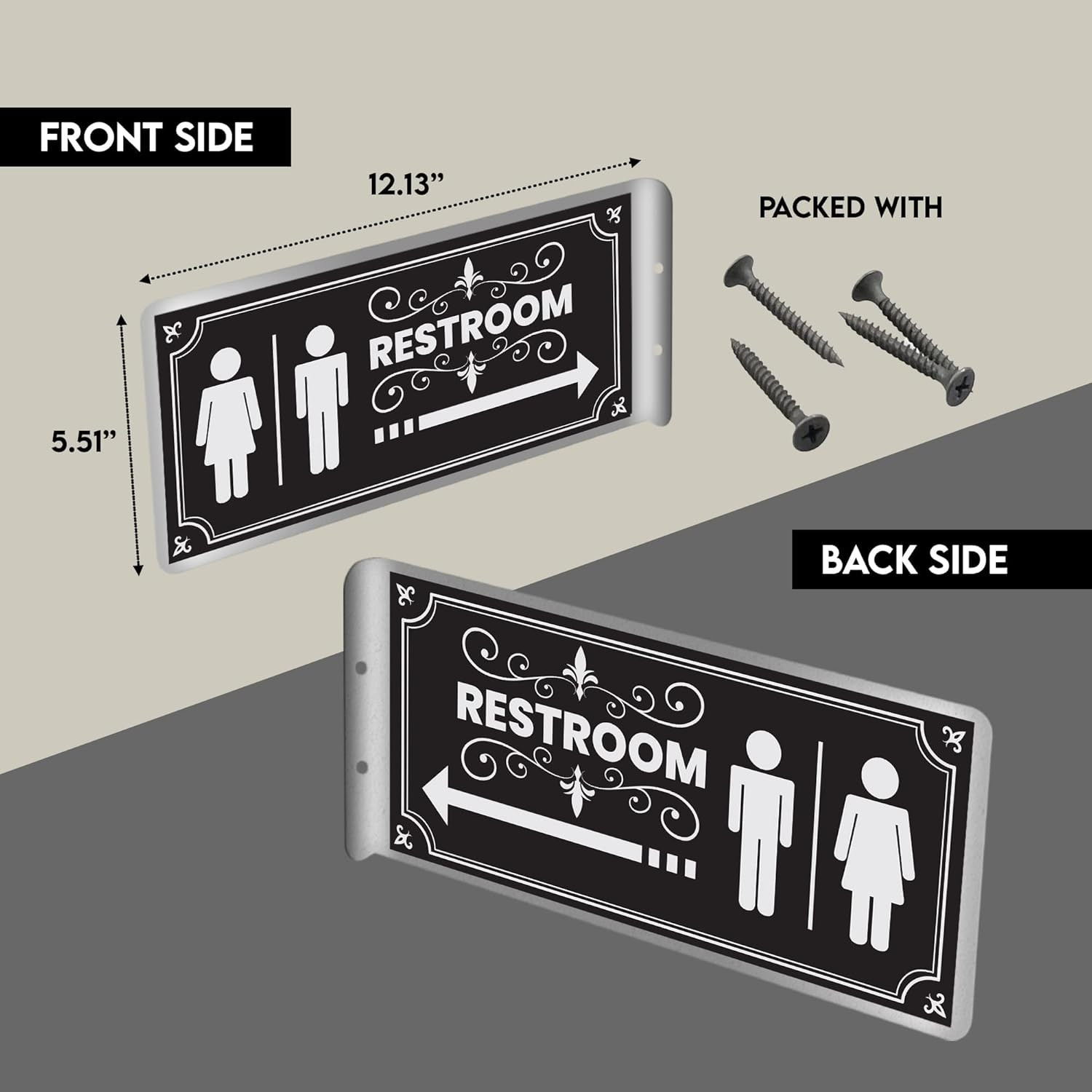 DOUBLE SIDED ALUMINUM RESTROOM SIGNS (2 PACK) METAL BATHROOM SIGNS for OFFICE or