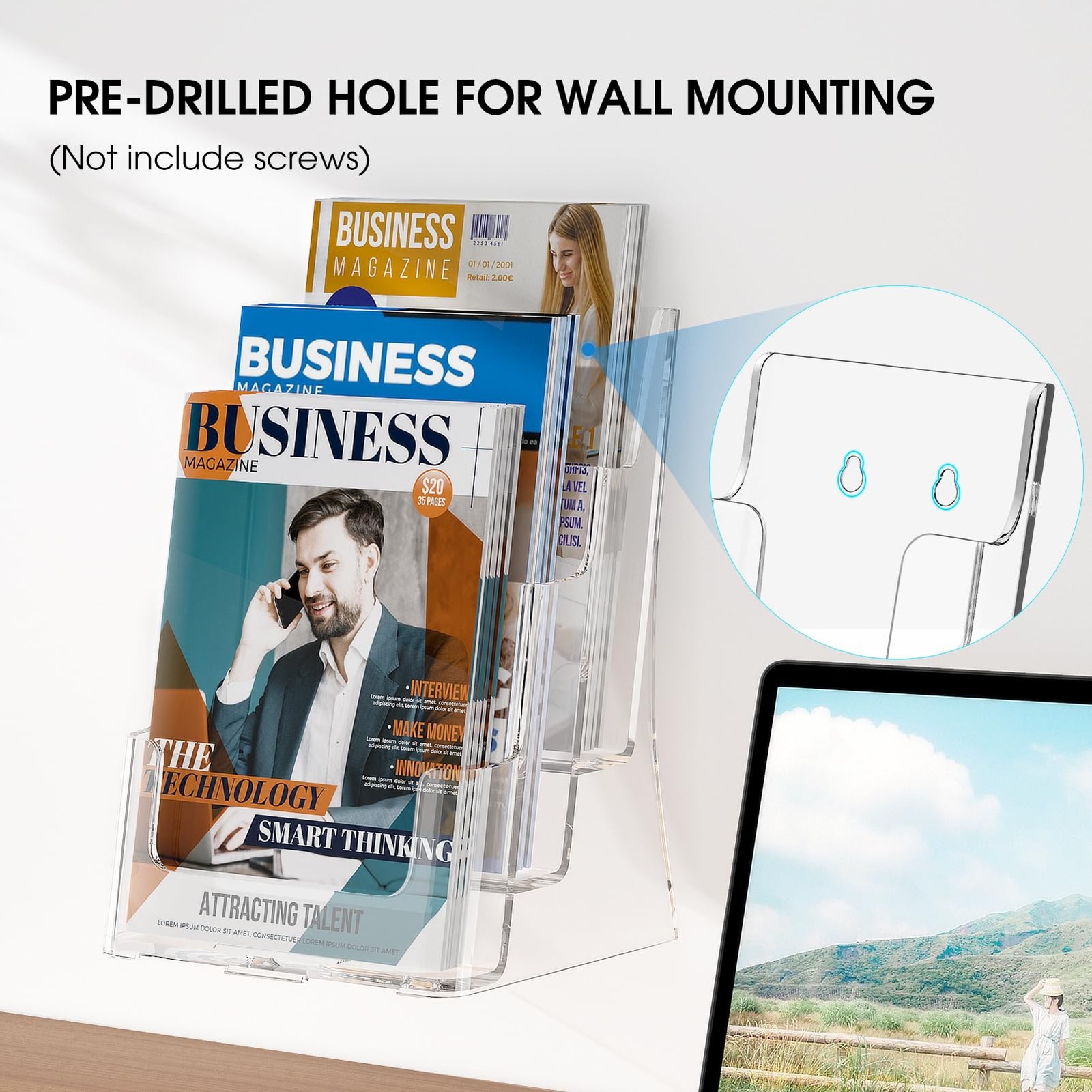 KTRIO Acrylic Brochure Holder 8.5 x 11, 3 Tier 8.5×11 inches, Clear