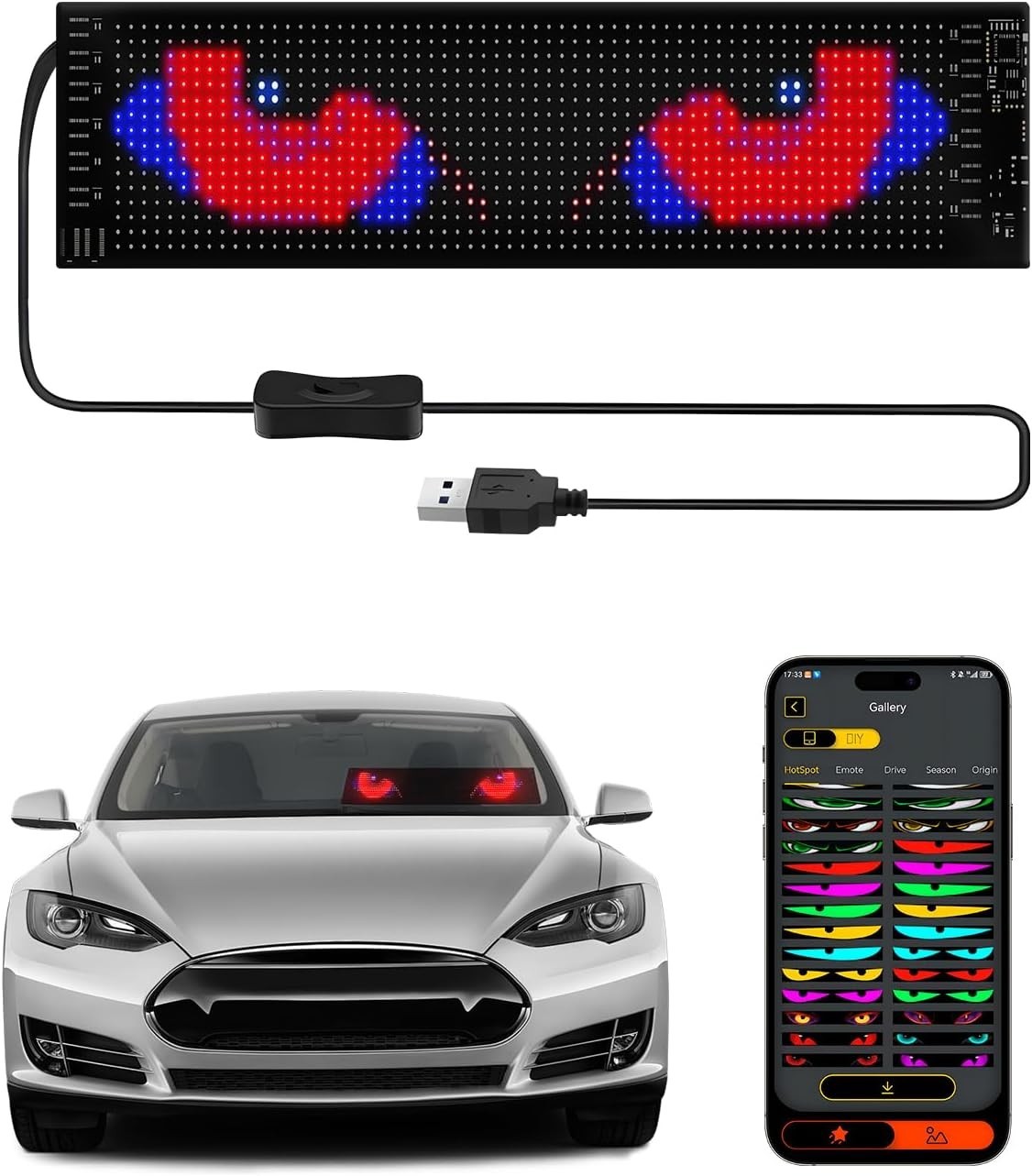 14 »x4 » Waterproof LED Custom Animation Eyes for Cars & Trucks – Remote Control