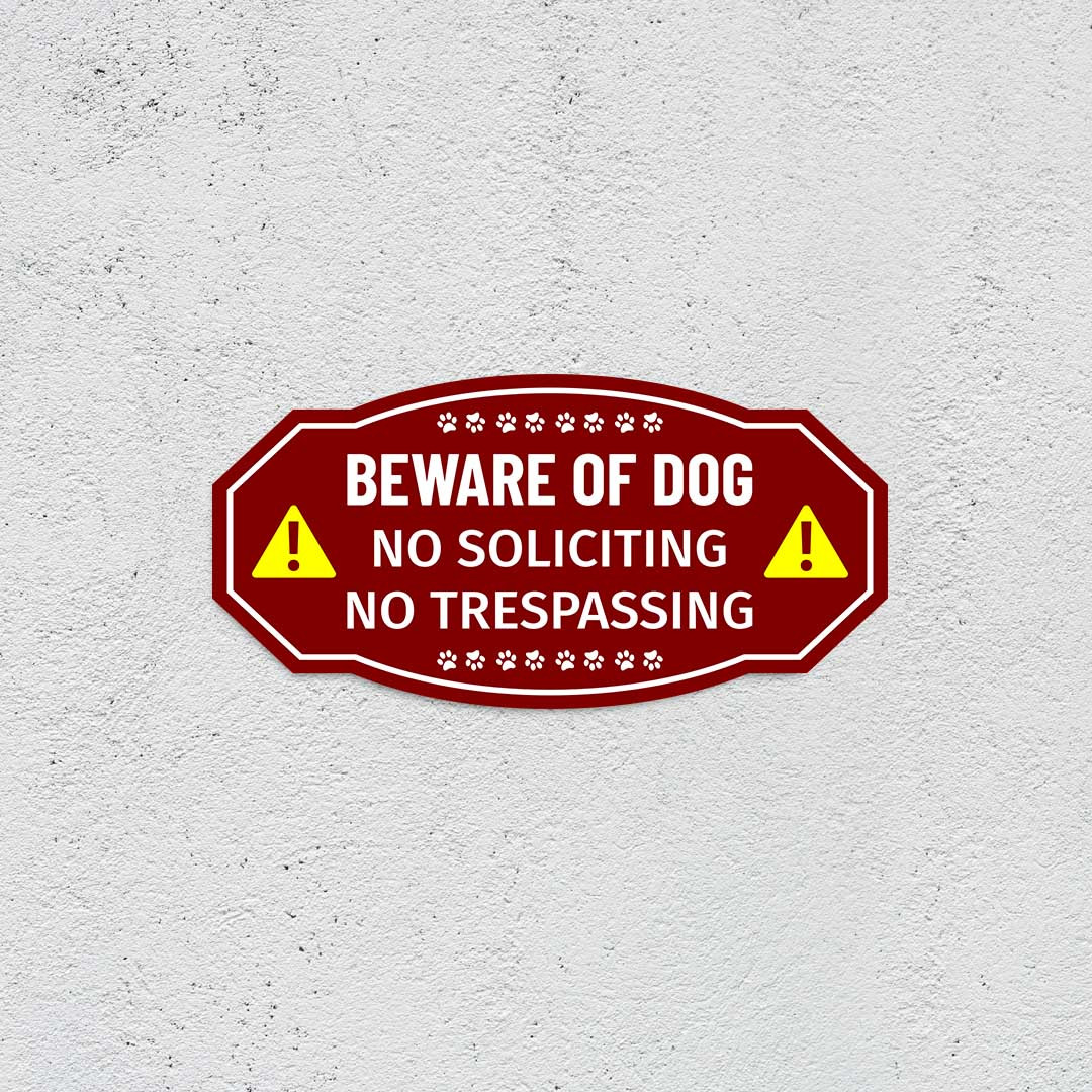 Victorian Plus Beware of Dog No Soliciting No Trespassing Wall or Door Sign