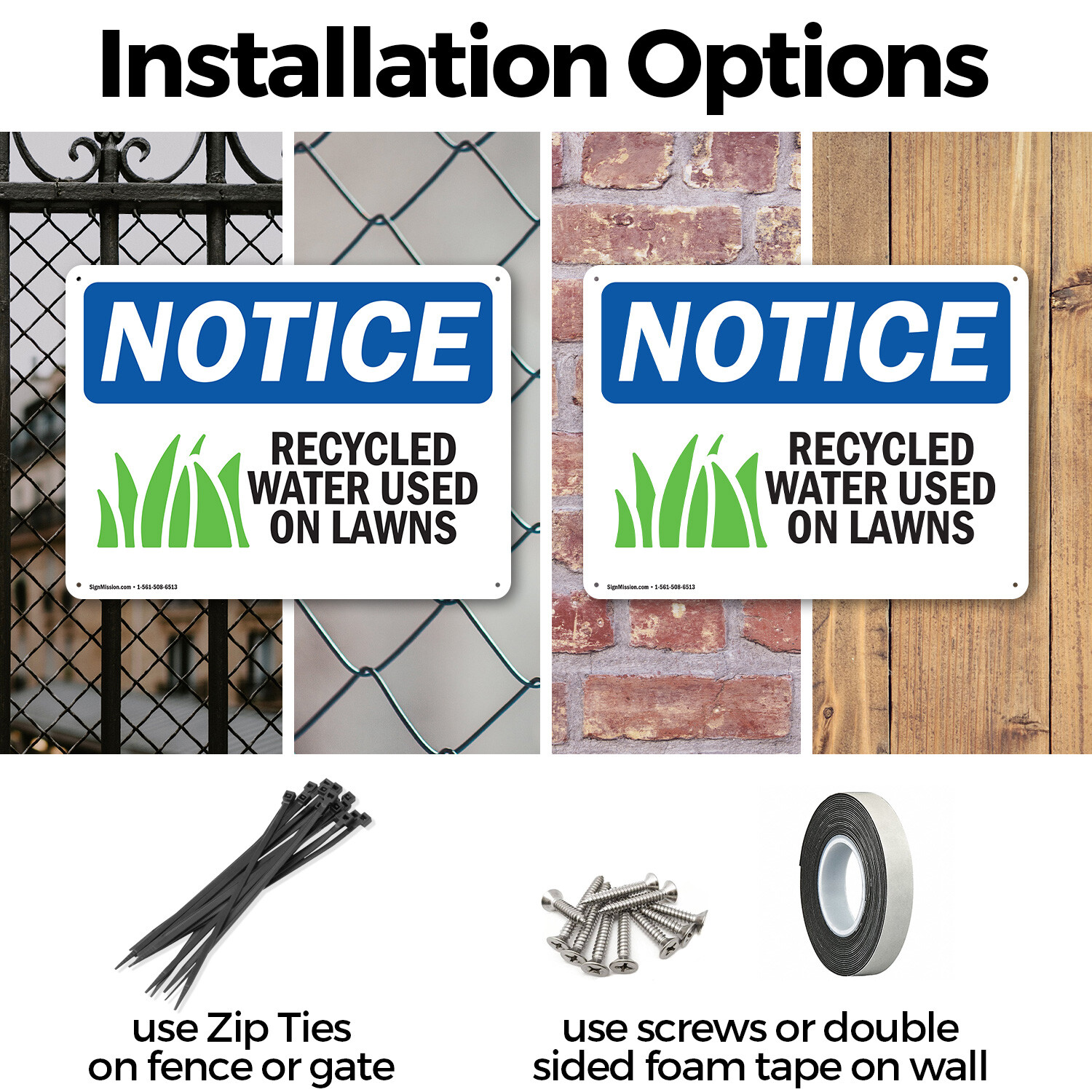 (2 Pack) Recycled Water Used On Lawns OSHA Notice Sign Decal Metal Plastic