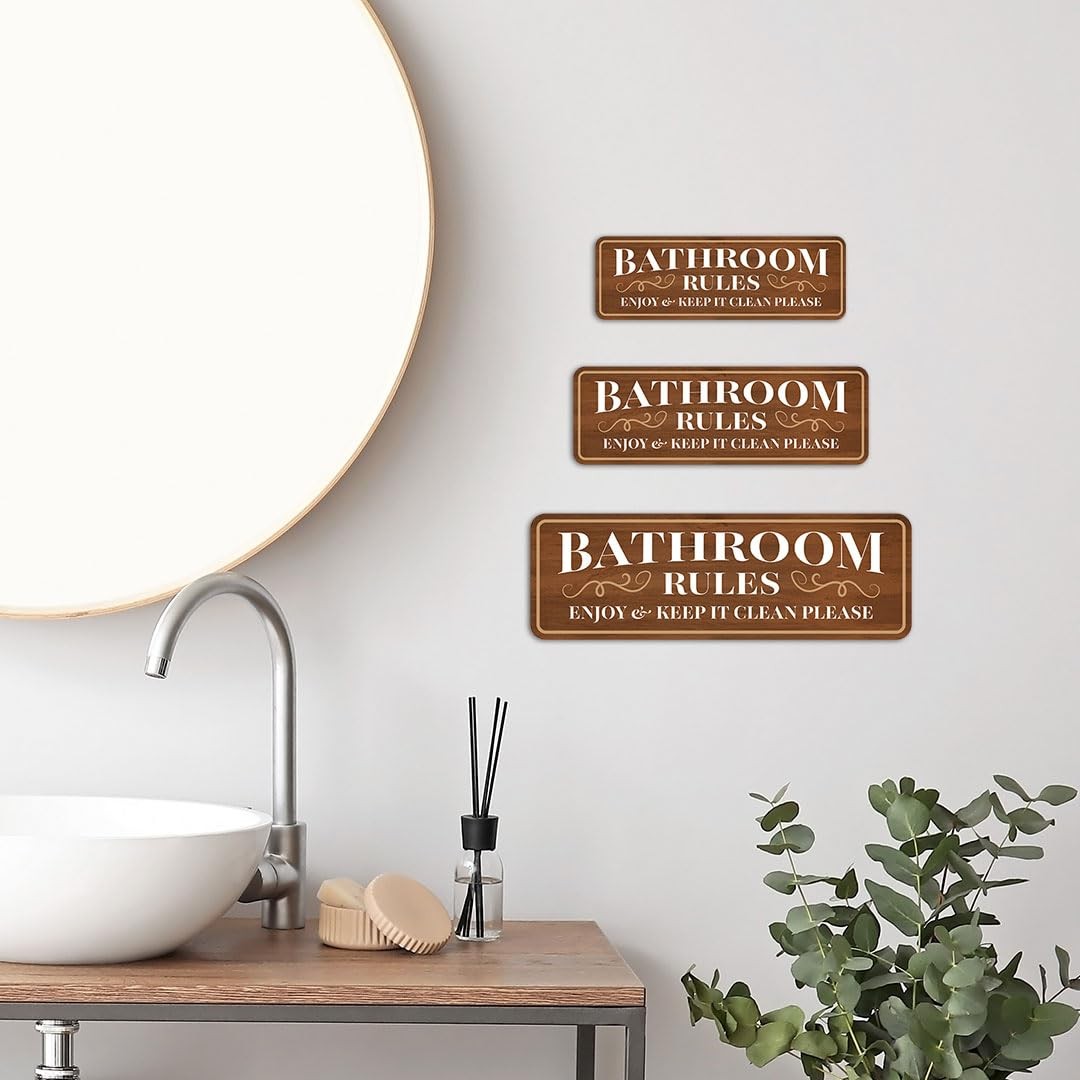 Standard Plus Bathroom Rules Enjoy & Keep It Clean Please Wall or Door Sign