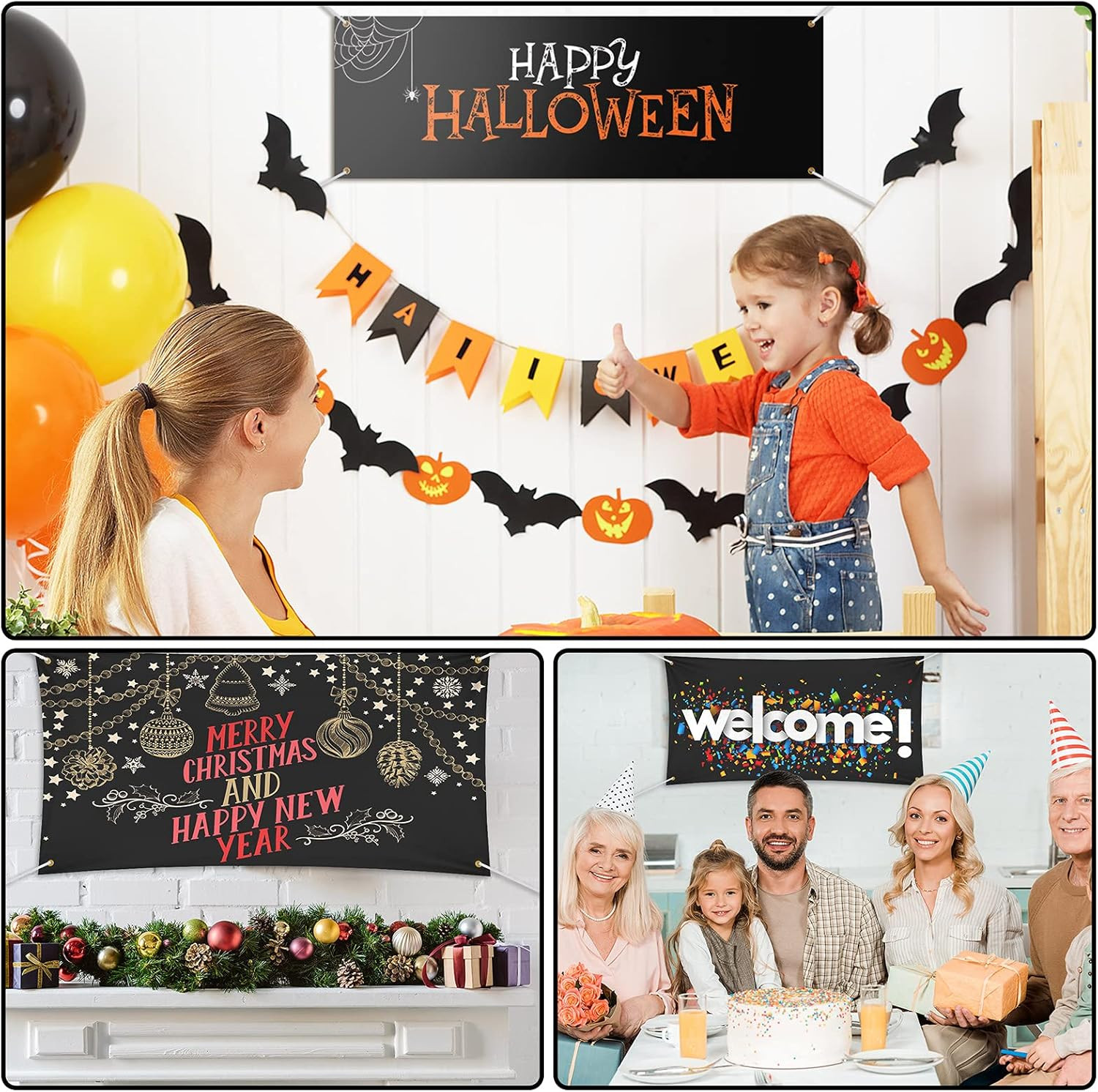 2 Pieces Large Banners Signs Polyester Oxford Cloth Sublimation Banner with Rope