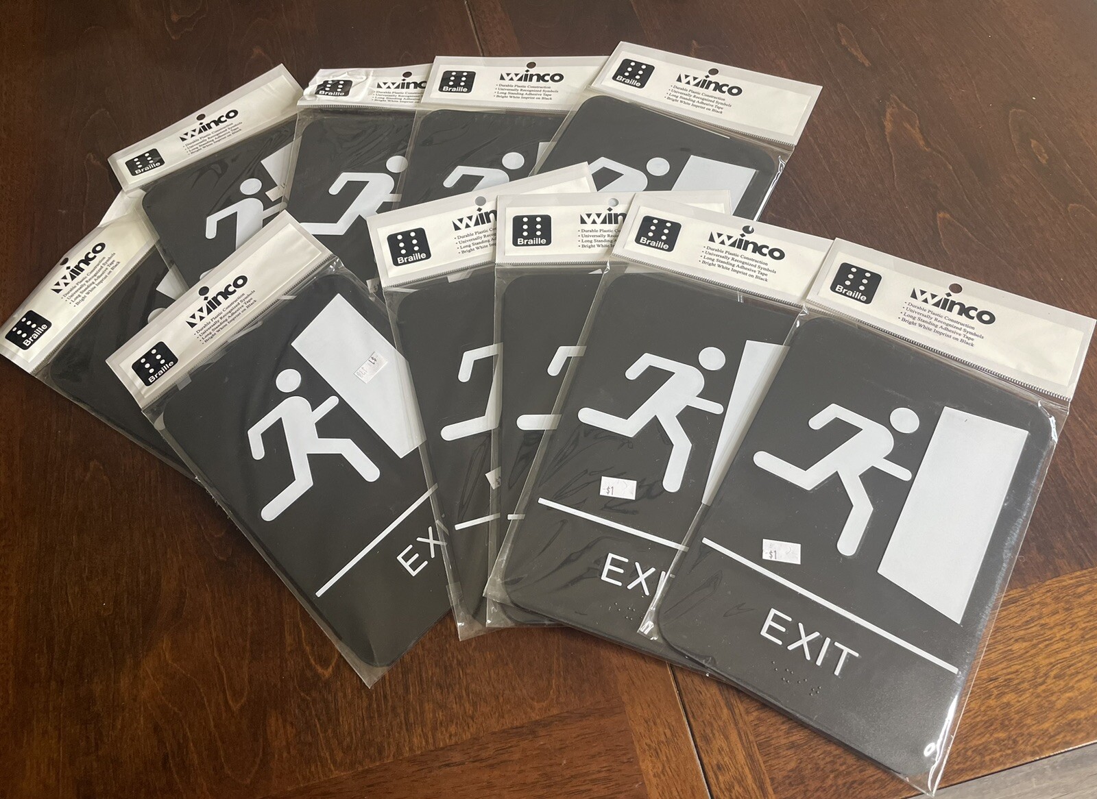 LOT of 10 EXIT Signs 6”x9” NOS WINCO (China) Braille