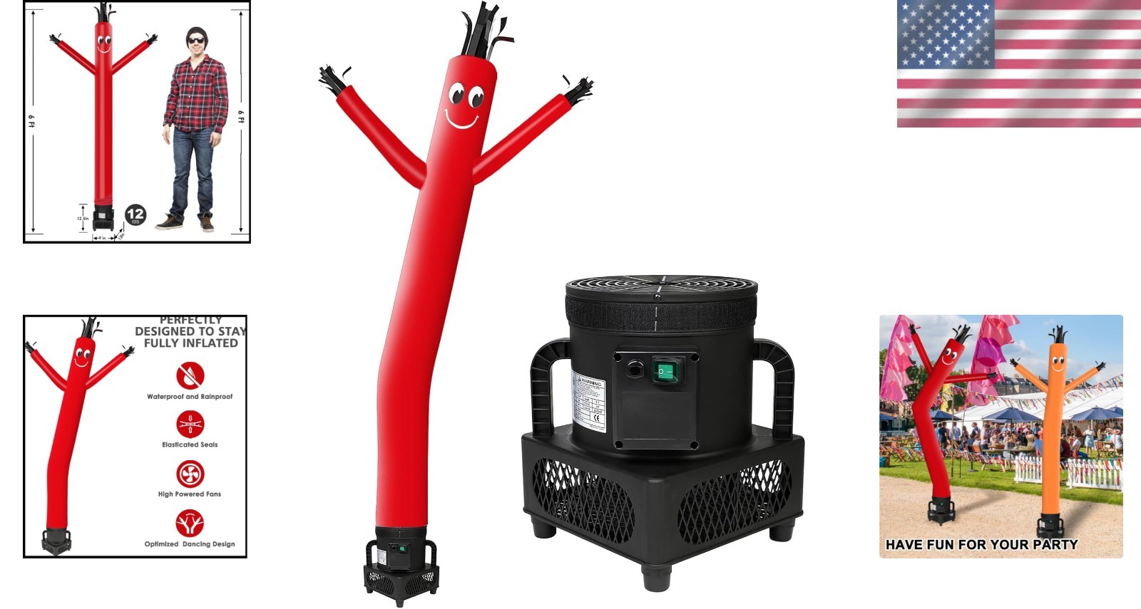Complete 6FT Red Hot Chili Pepper Sky Dancer Inflatable Tube Man Blower
