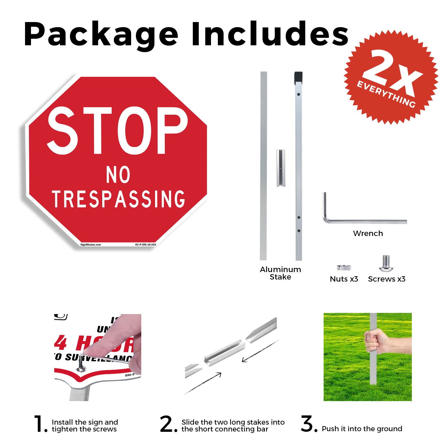 Stop No Trespassing Octagon Sign With Stake Weather Resistant UV Protected