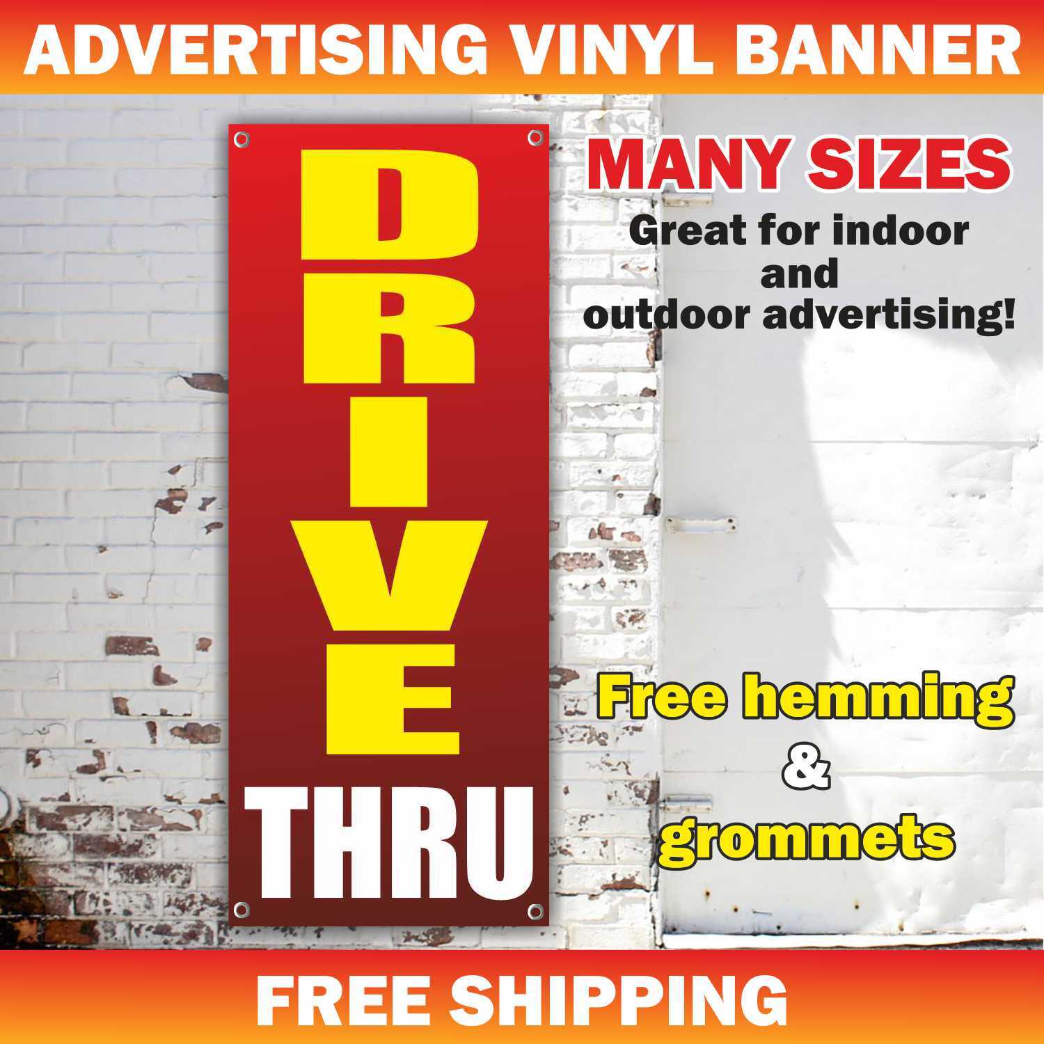 DRIVE THRU Advertising Banner Vinyl Mesh Sign now open welcome shop store buffet
