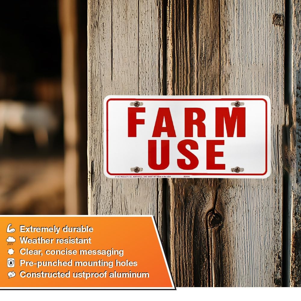 Farm Use Id Tag 6×12 Inches Red/White Heavy Duty License Plate Auto Tag