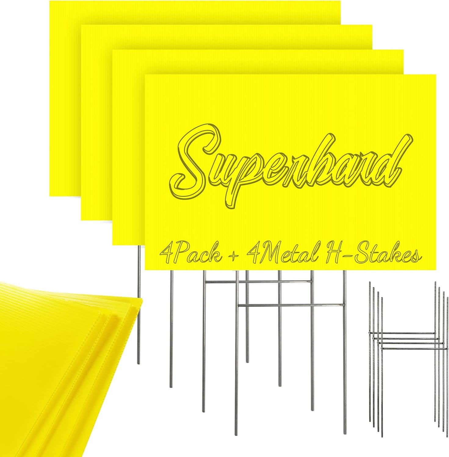 Blank Yard Signs with Stakes, Yellow 4 Pack12&Prime;X18&Prime; Corrugated Plastic Sheet for