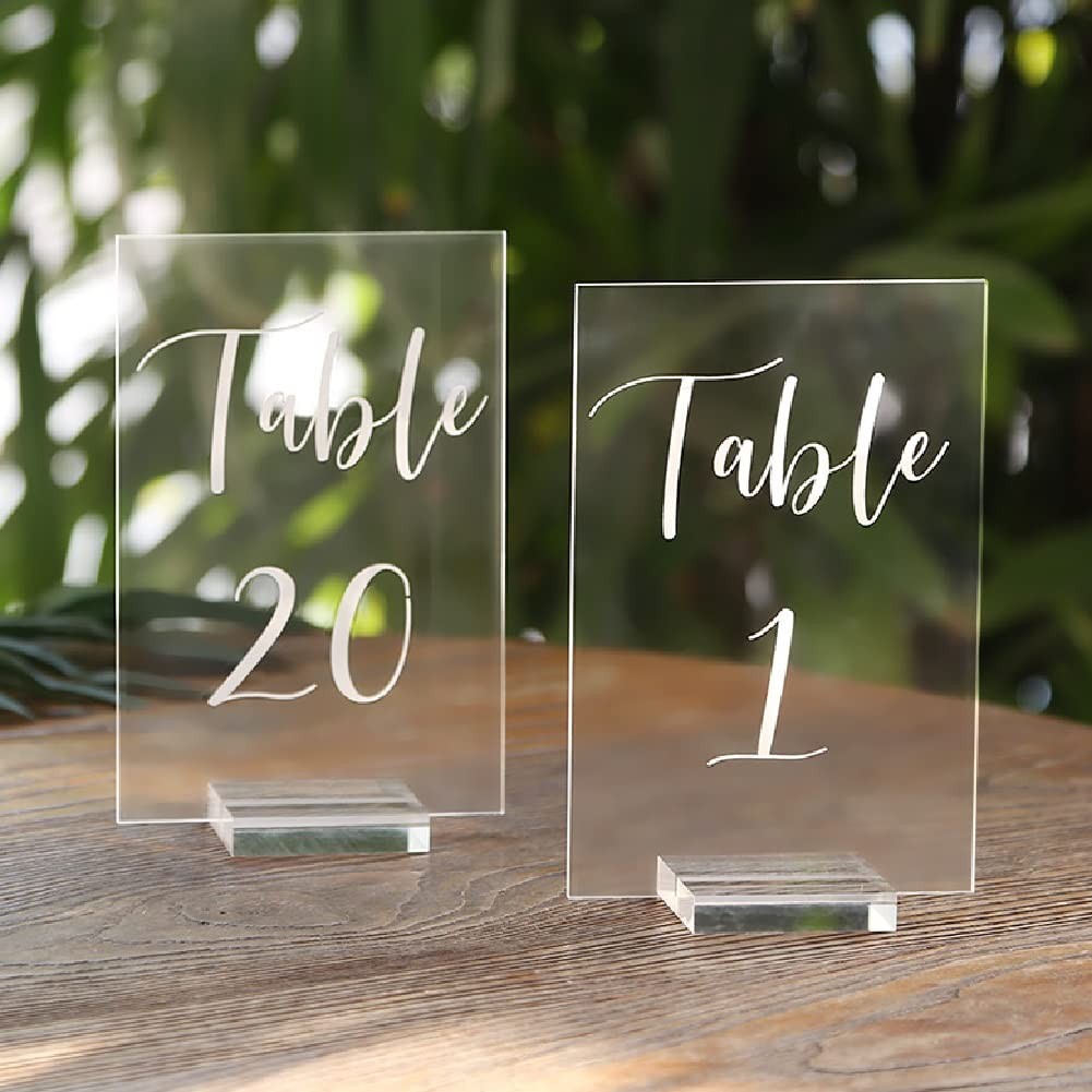Acrylic Wedding Table Number 1-20 with Stand | 4×6 inch Printed Calligraphy, …