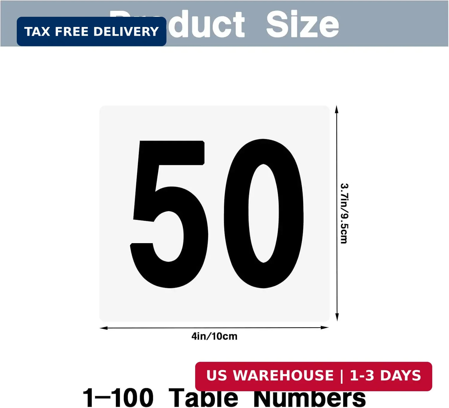 100 Pcs Table Numbers 1-100, Plastic Double Sided Table Number Cards, 4×3.7 Inch