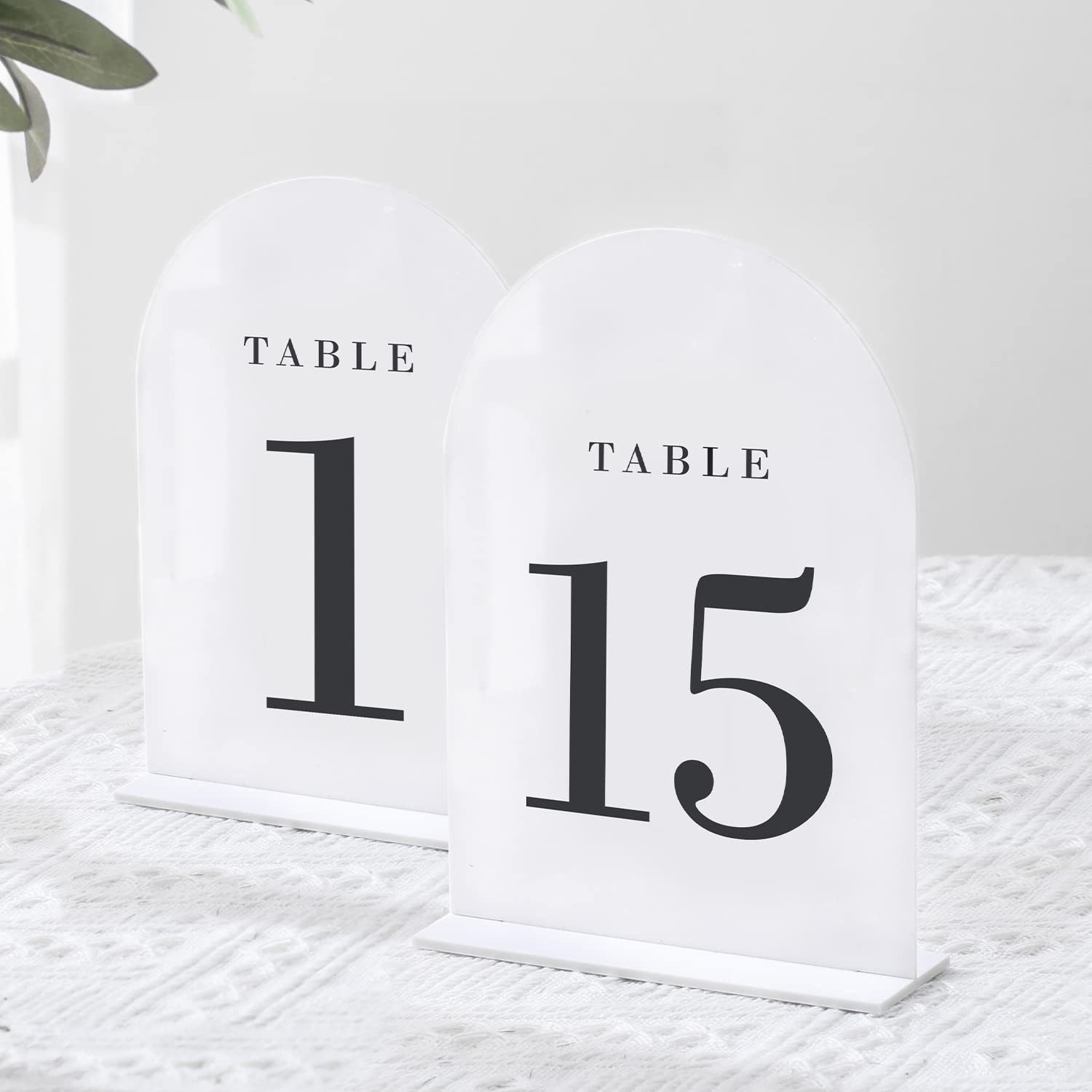 White Arch Wedding Table Numbers with Stands 1-15, 5×7&Prime; Acrylic Signs and Hol…