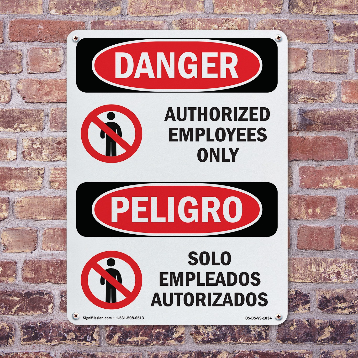 Authorized Employees Only Bilingual OSHA Danger Sign Or Decal – 5 or 10 Pack