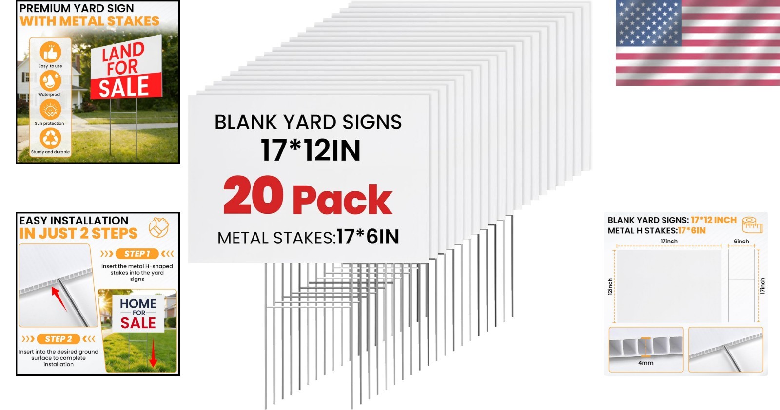 20 Pack Yard Signs with Metal Stakes 17×12 Inches Corrugated Plastic For Sale…