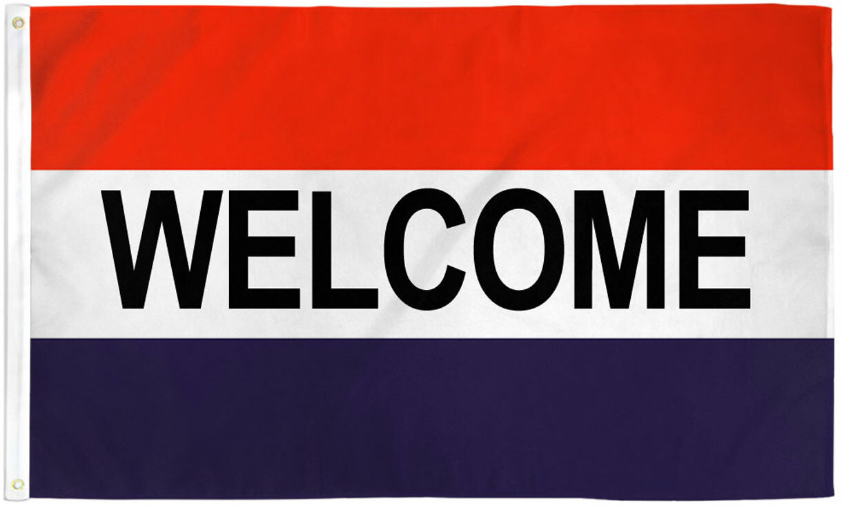 Welcome Flag 3×5 Red White Blue Welcome Banner Sign We&rsquo;re Open Now Flag