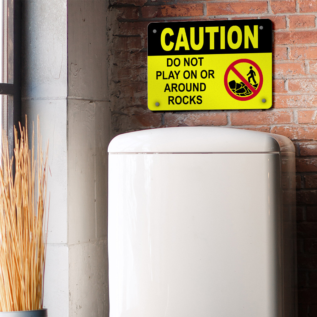 Horizontal Metal Sign Caution Do Not Play on Or Around Rocks Construction