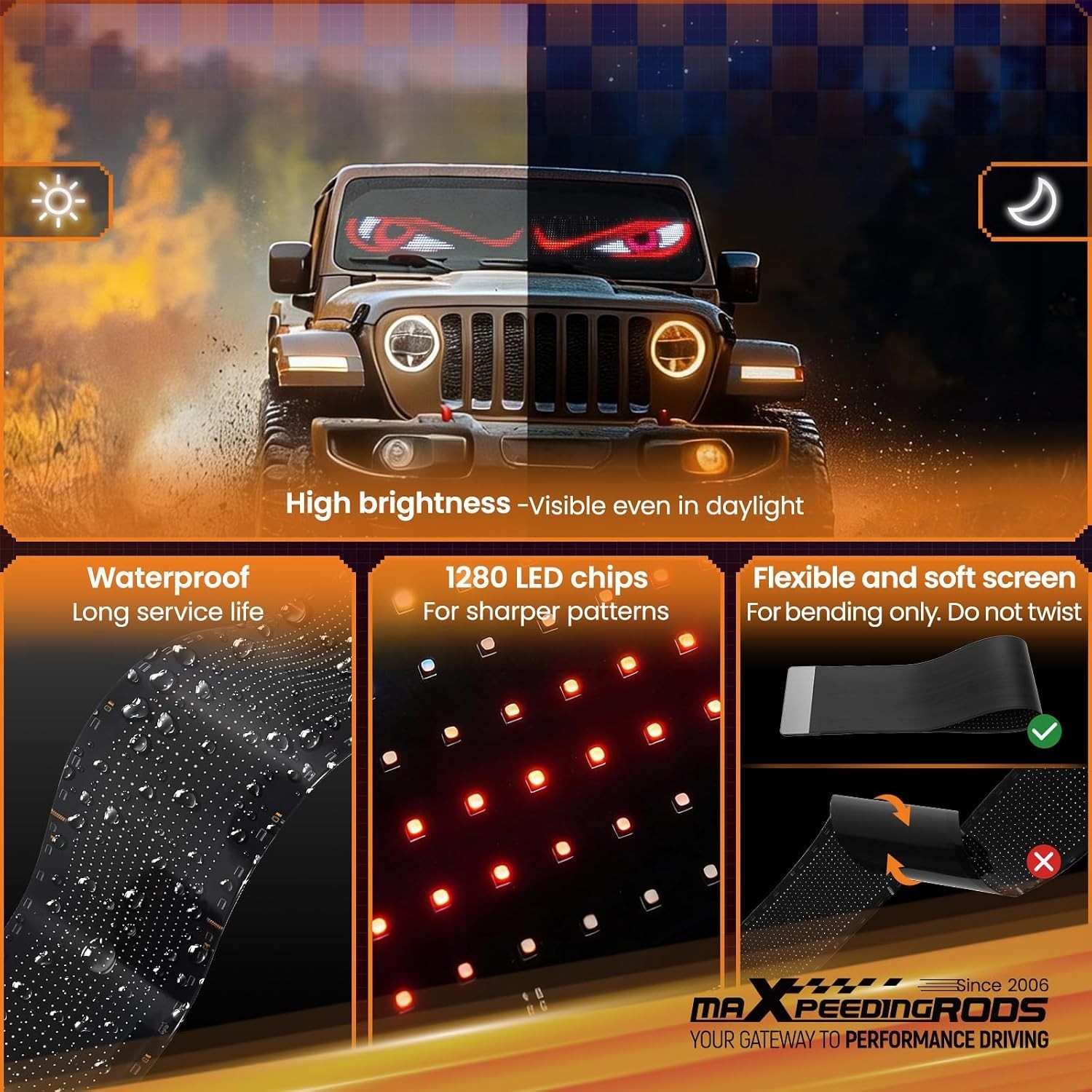 Flexible LED Display for Cars – 14&Prime;x4&Prime; Waterproof RGB Sign with Remote Control