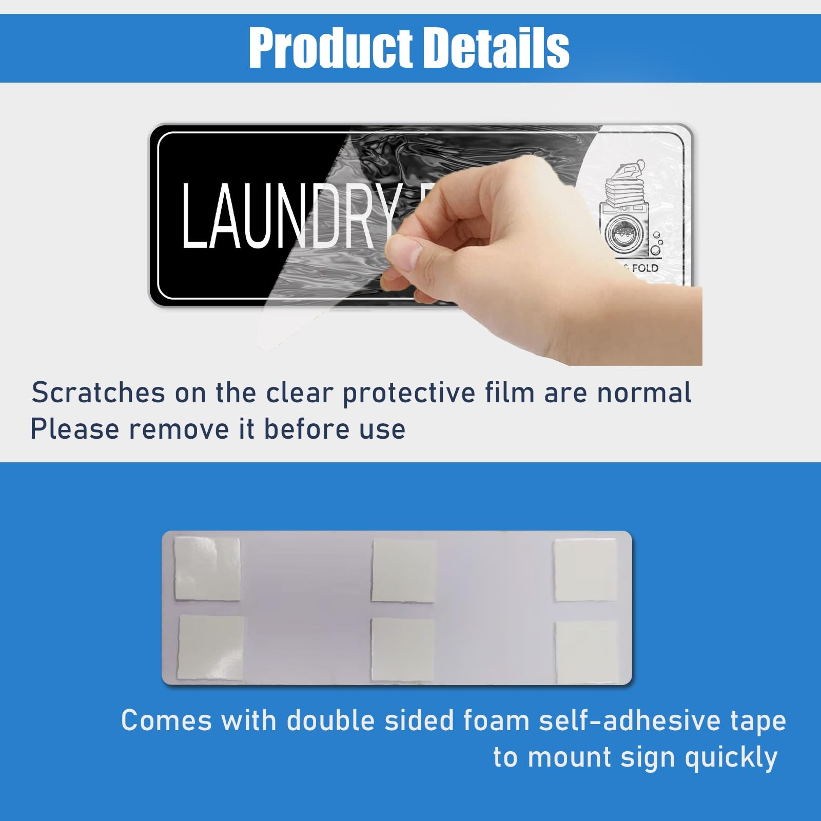 9×3 Inch Laundry Room Sign Acrylic Self-stick Door Wall Signage Black White