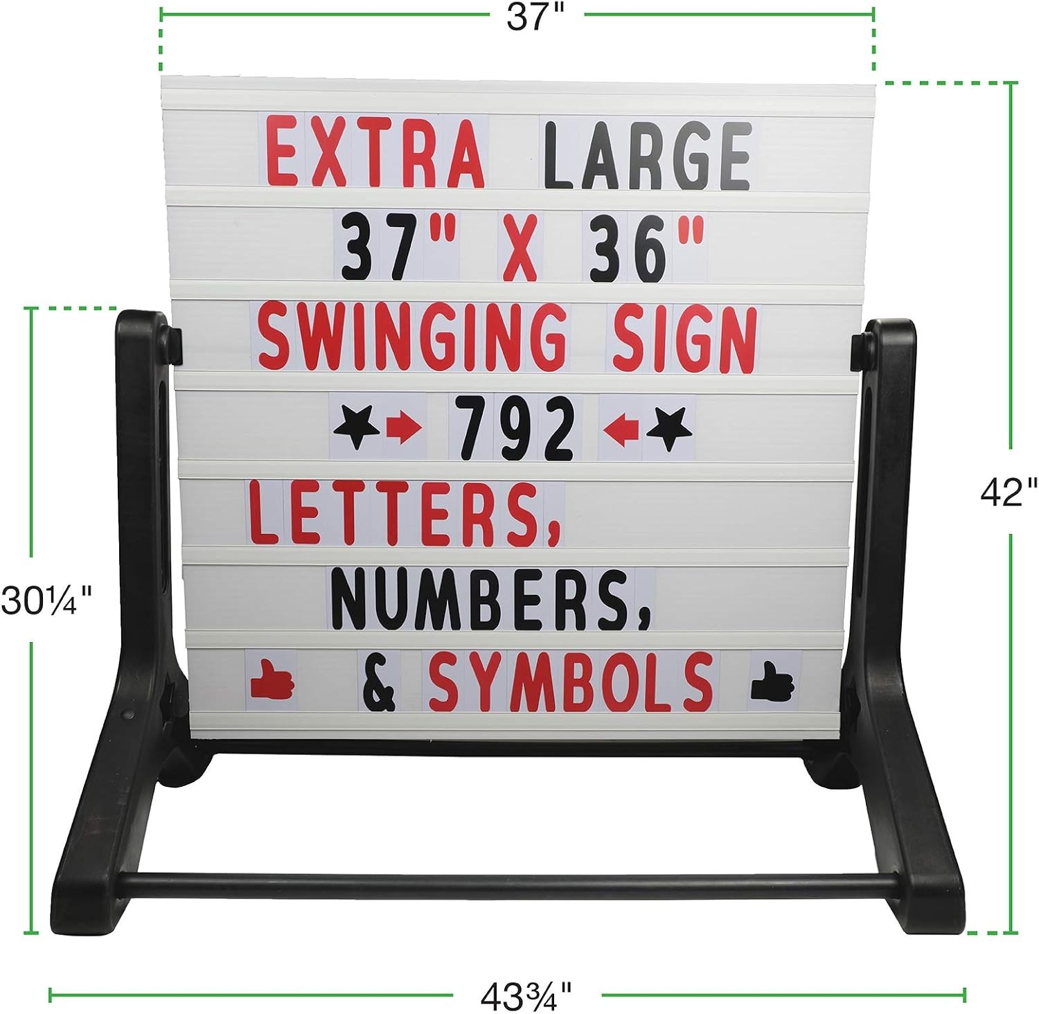 Swinging Changable Message Sidewalk Sign: 37&Prime; x 36&Prime; Sign with 792 Pre-Cut