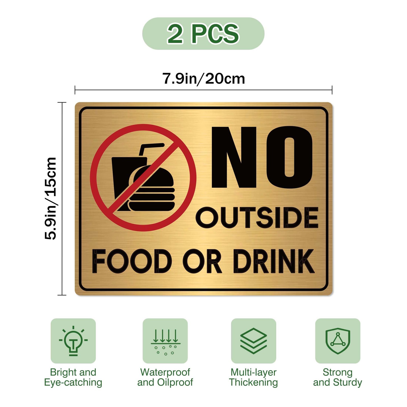 2PCS No Outside Food or Drink Sticker, Self-Adhesive Brushed Gold No Food or …