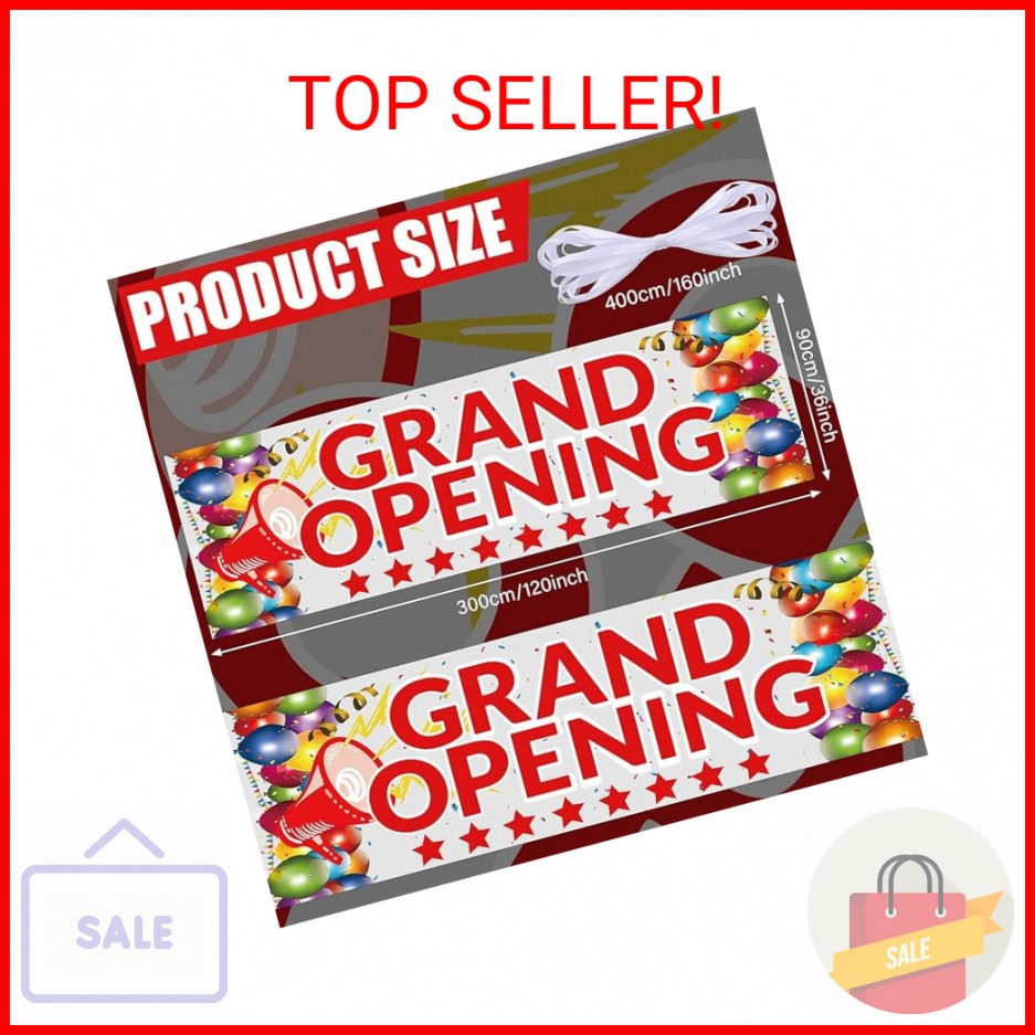 Grand Opening Banner, 3 x 10 ft New Store Grand Opening Sign and Rope, Oxford Cl