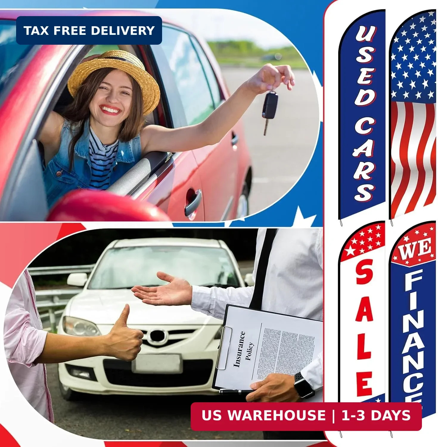 Used Car Flags 4 Pack 12ft Windless Auto Swooper Car Lot Feather Flags for
