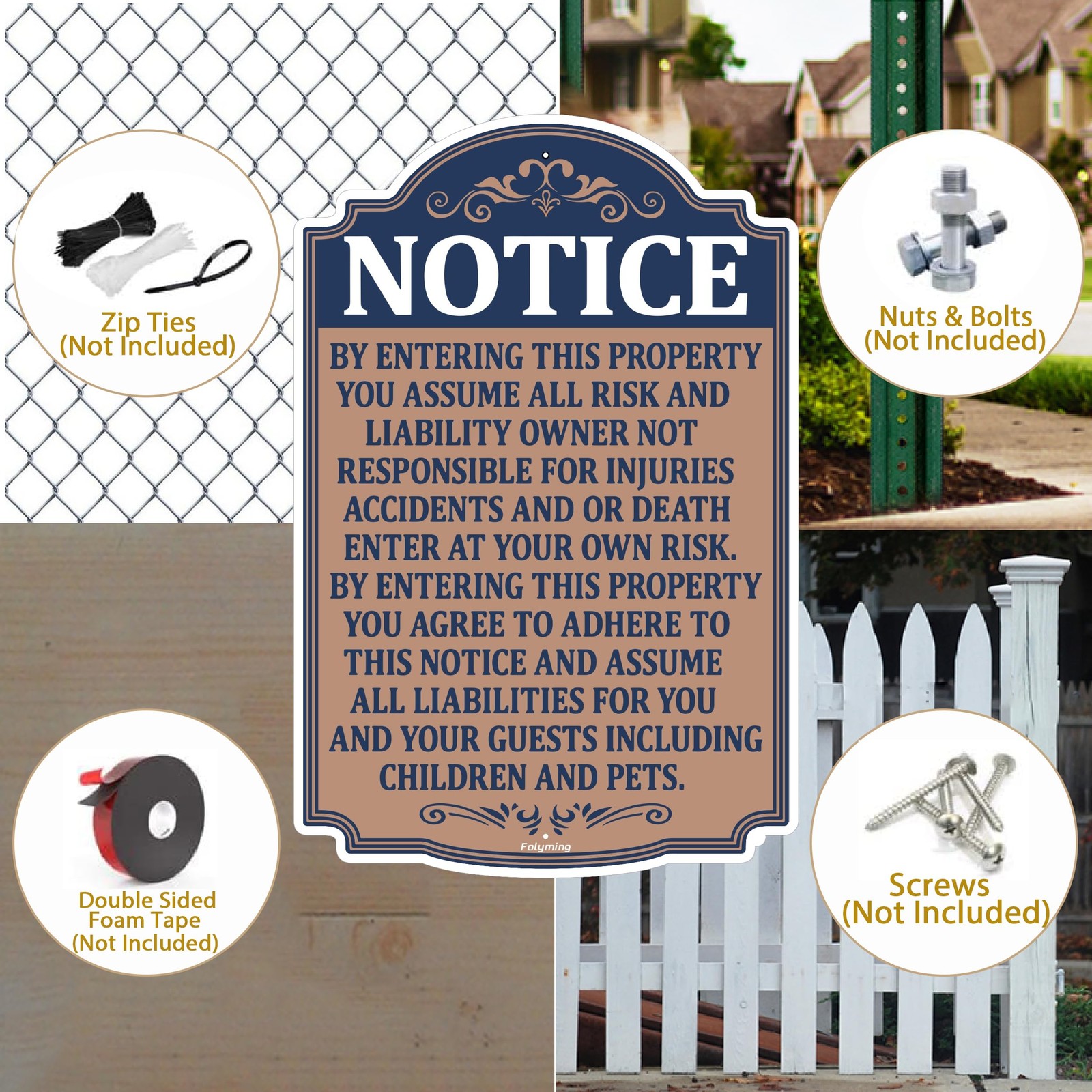 Folyming 2 Pack Notice Not Responsible For Accidents Or Injuries Enter At Your