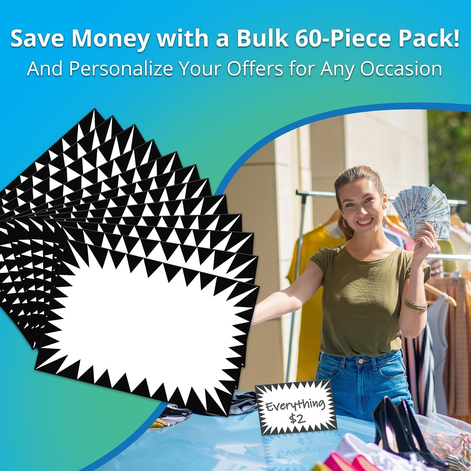 60 Pack White Sign Price Bursts 4×6 Inches Signage for Sales Promotions Store…