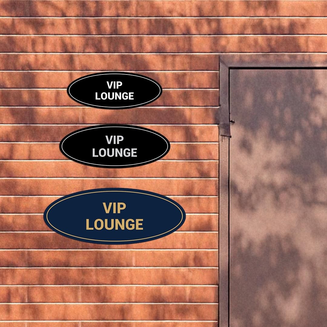 Oval VIP Lounge Door Wall Sign Black Gold Large Acrylic Plate