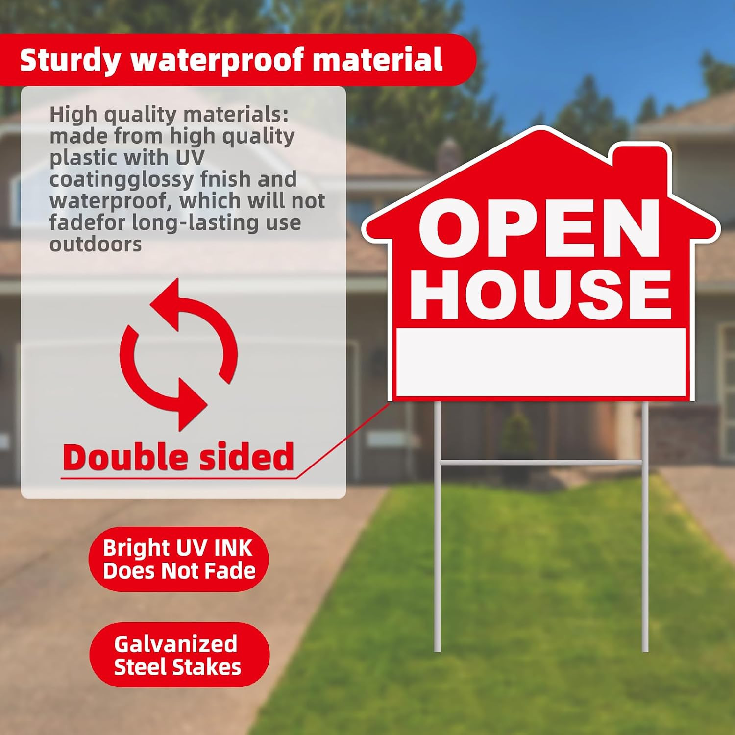 Open House Signs For Real Estate, 3-Pack 17&Prime;x13&Prime; Double-Sided Signs, Corrugated