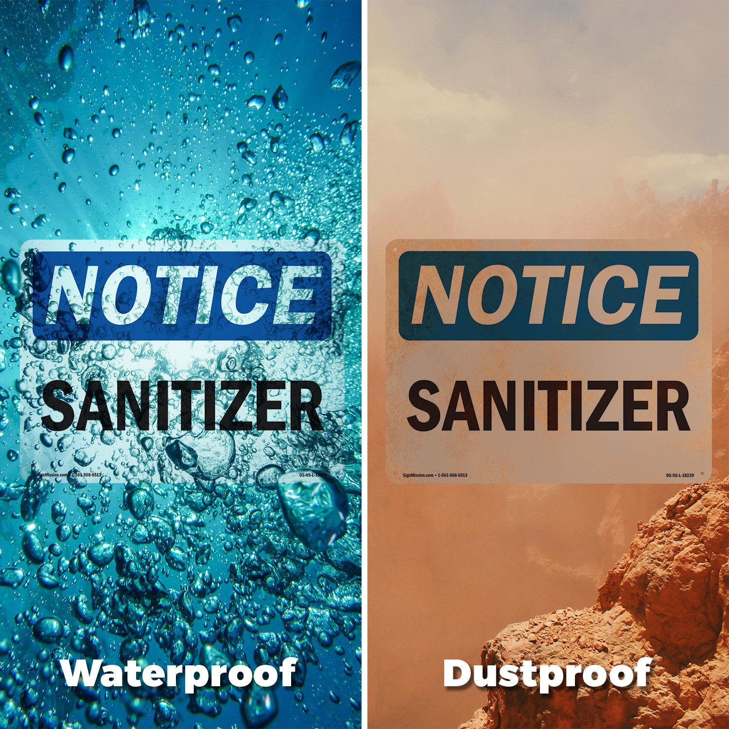 Sanitizer OSHA Notice Sign Metal, Plastic, Or Decal – 5 or 10 Pack