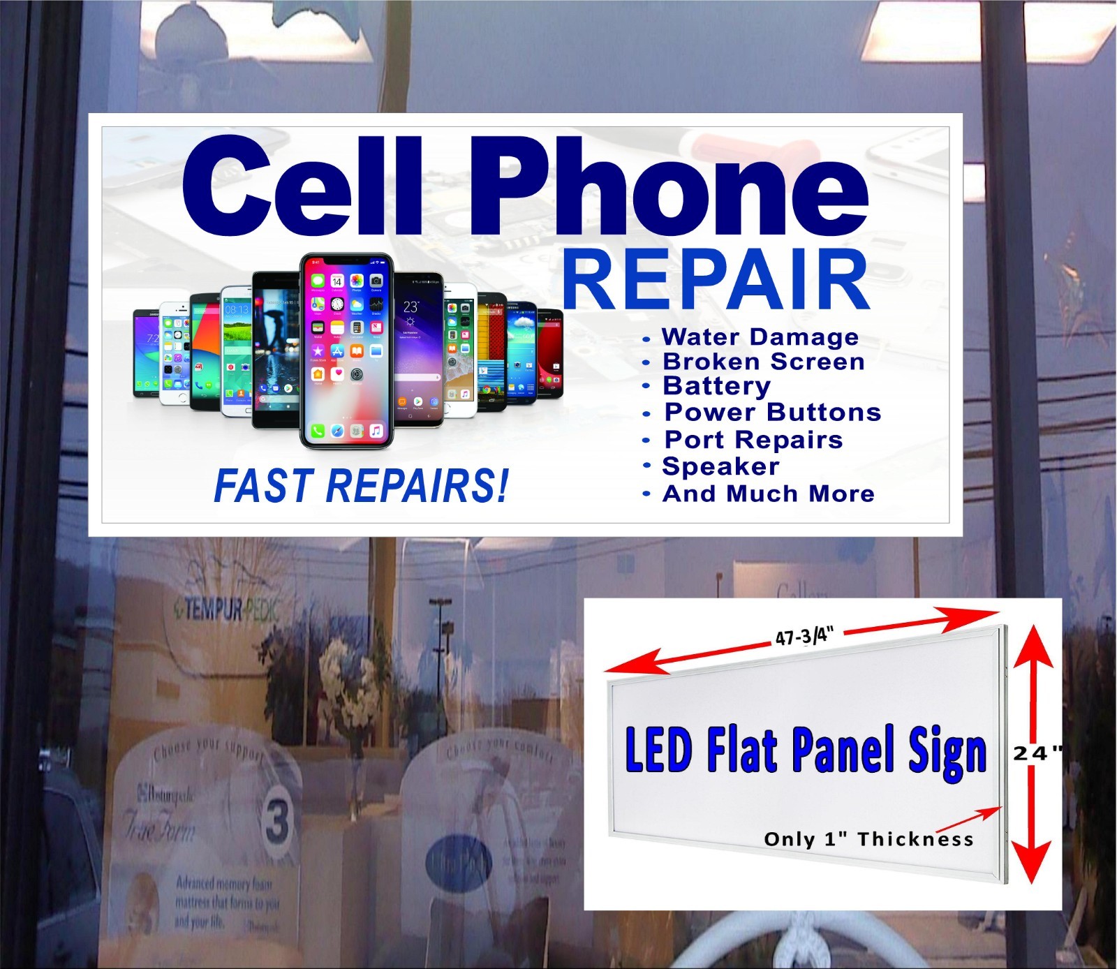 Cell phone repair service Fast Repairs Led Panel window sign