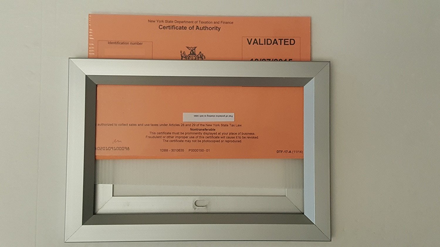 Sale Tax Certificate NYC frame 8.5 x 5.5( Heavy Duty – Aluminum)-REF24-1027