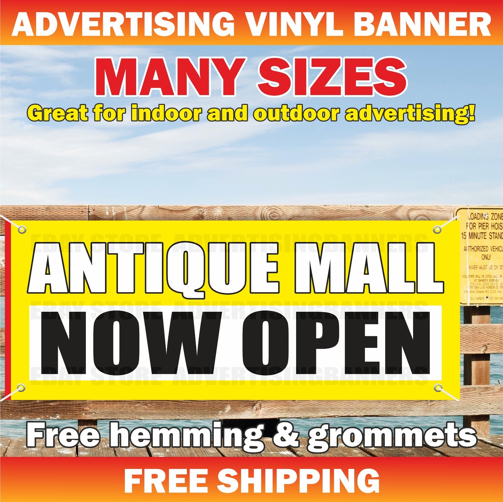 ANTIQUE MALL NOW OPEN Advertising Banner Vinyl Mesh Sign Accessories Shop Sale