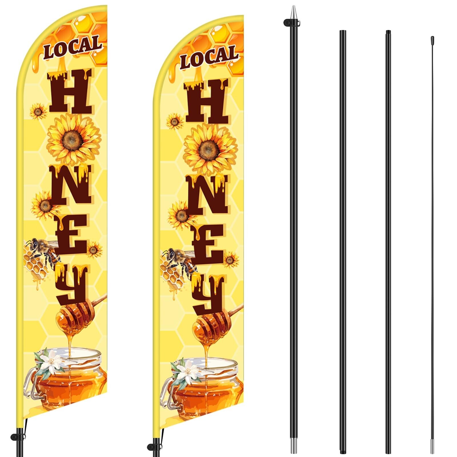 2 Pcs Local Honey Advertising Feather Banner with Flag Pole Kit 12 ft Feather…
