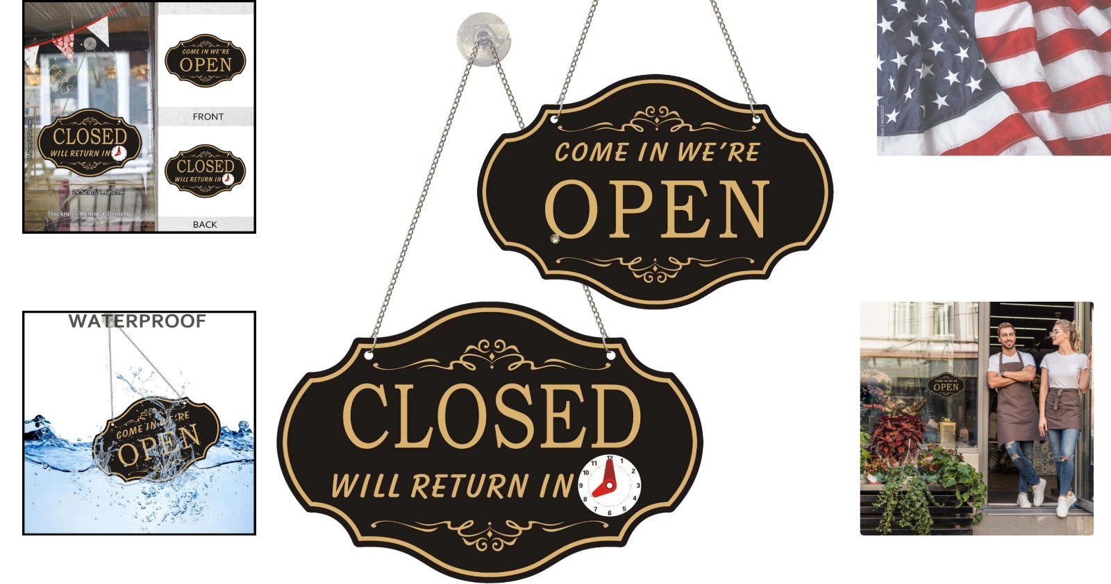Open Signs For Business, Plastic Open Sign, Double Sides with “Will Return” C…