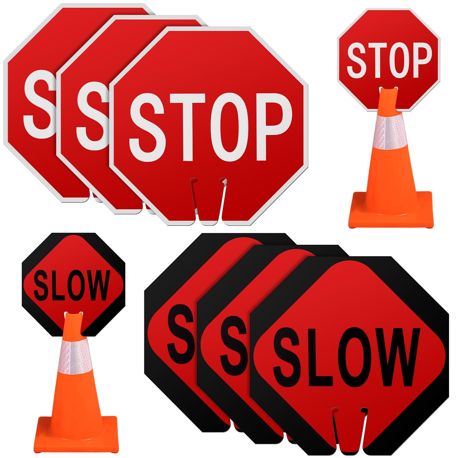 6 Pcs Stop Slow Traffic Signs 12 x 12 Inch Double Sided Road Safety Sign, Wea…