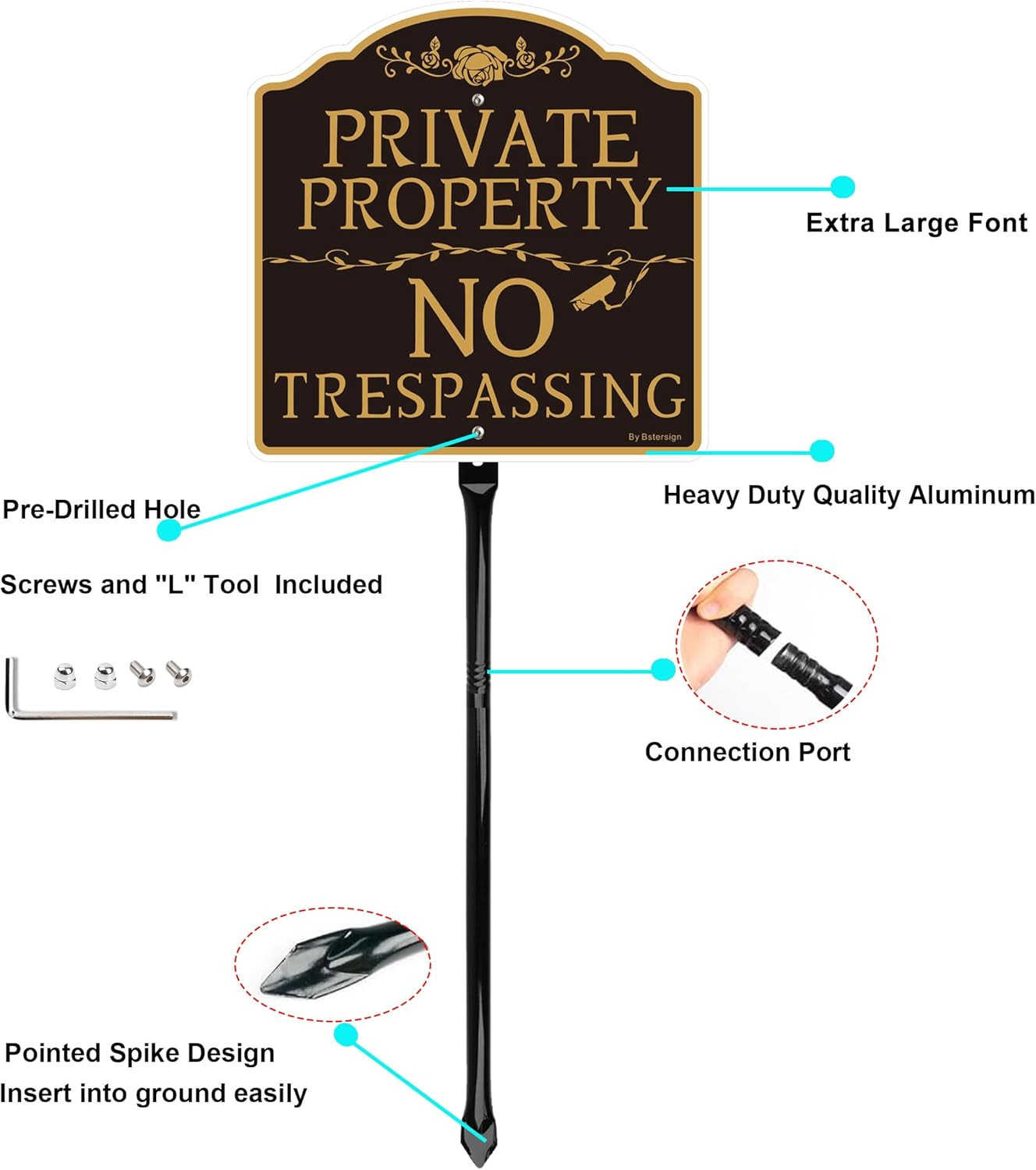 2Pack No Trespassing Signs with Metal Stakes – Durable Weather-Resistant Aluminu