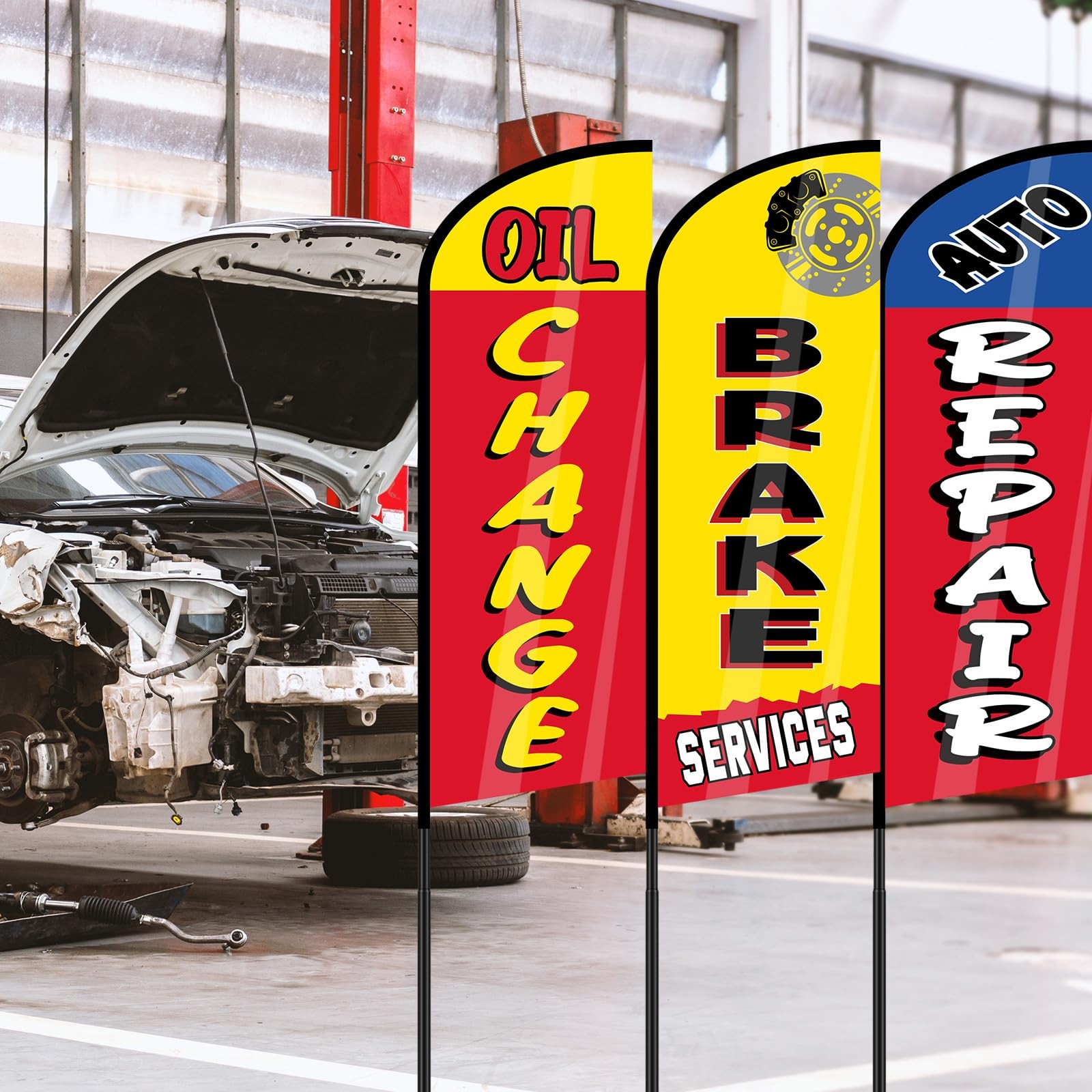 Hahafelt 3 Sets Auto Repair Feather Flag Pole Kit 7 Ft Large Advertising Flags