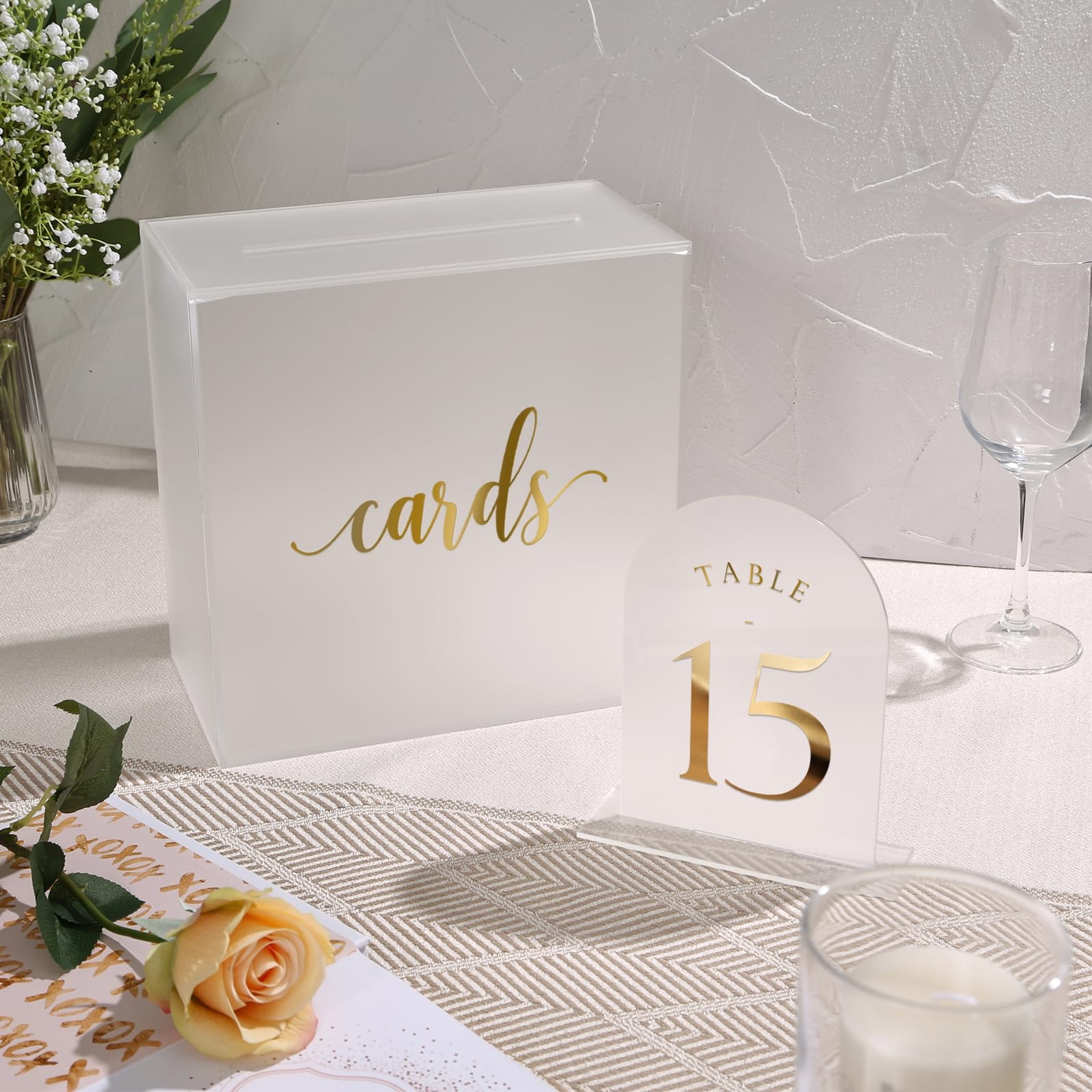 Frosted Arch Wedding Table Numbers 1-15 w/Stands Gold Foil Printed 5×7 Acrylic