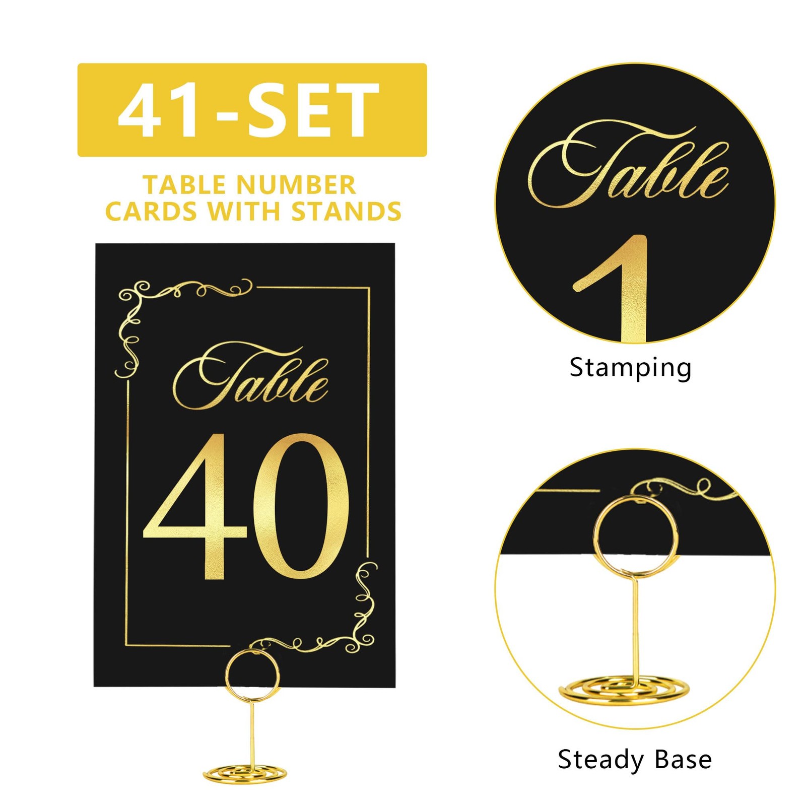 Wedding Table Number Cards 1-40 With Head Table Sign 41 Sets Black Gold