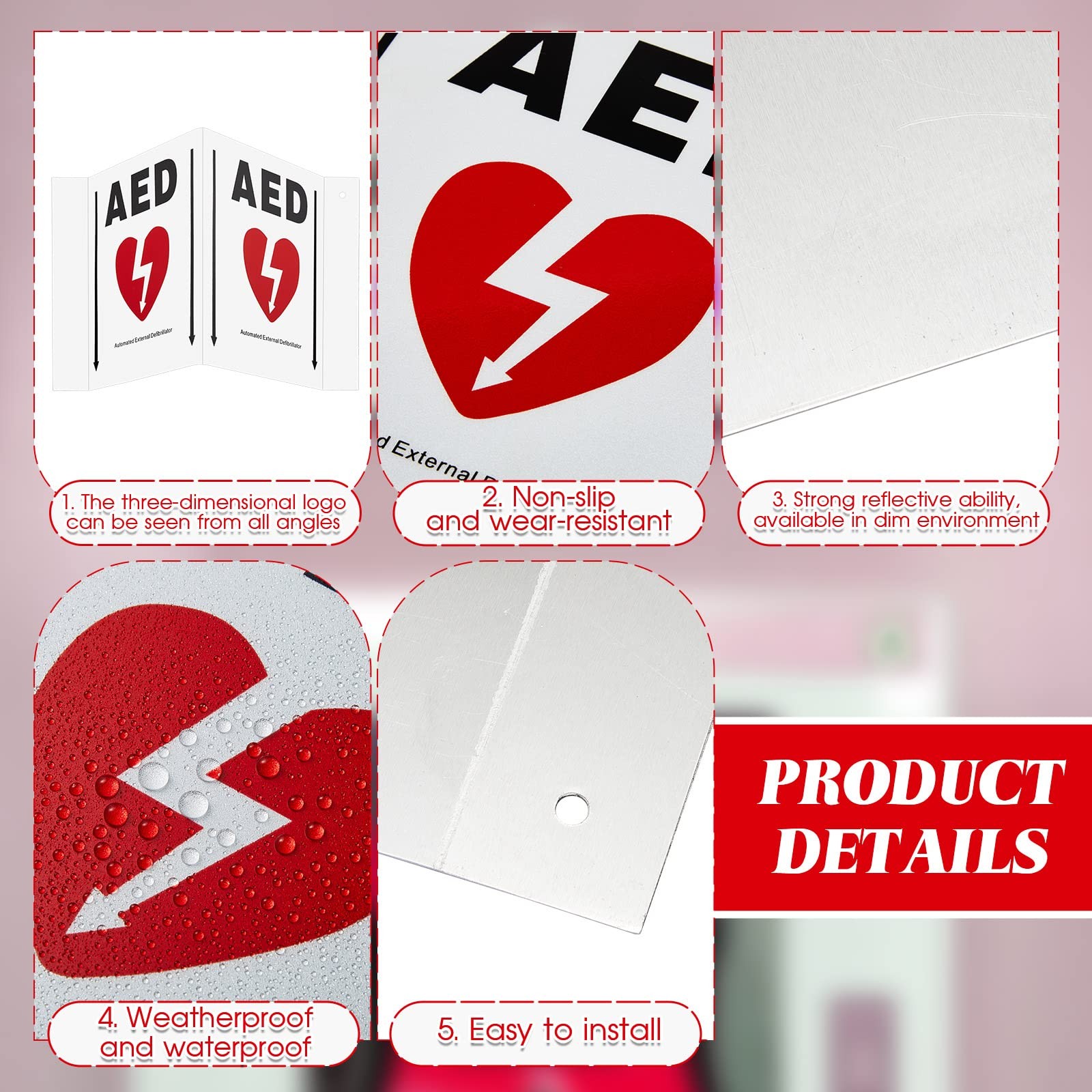 Kigley 2 Set AED Projection Sign with Graphic Portable AED Cabinet Sign 5 » x…