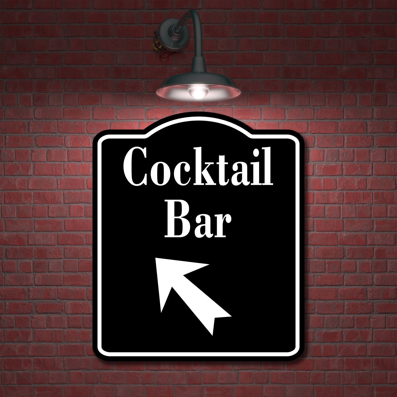 Cocktail Bar 45 Degree Up Left Arrow BLACK Aluminum Composite Sign