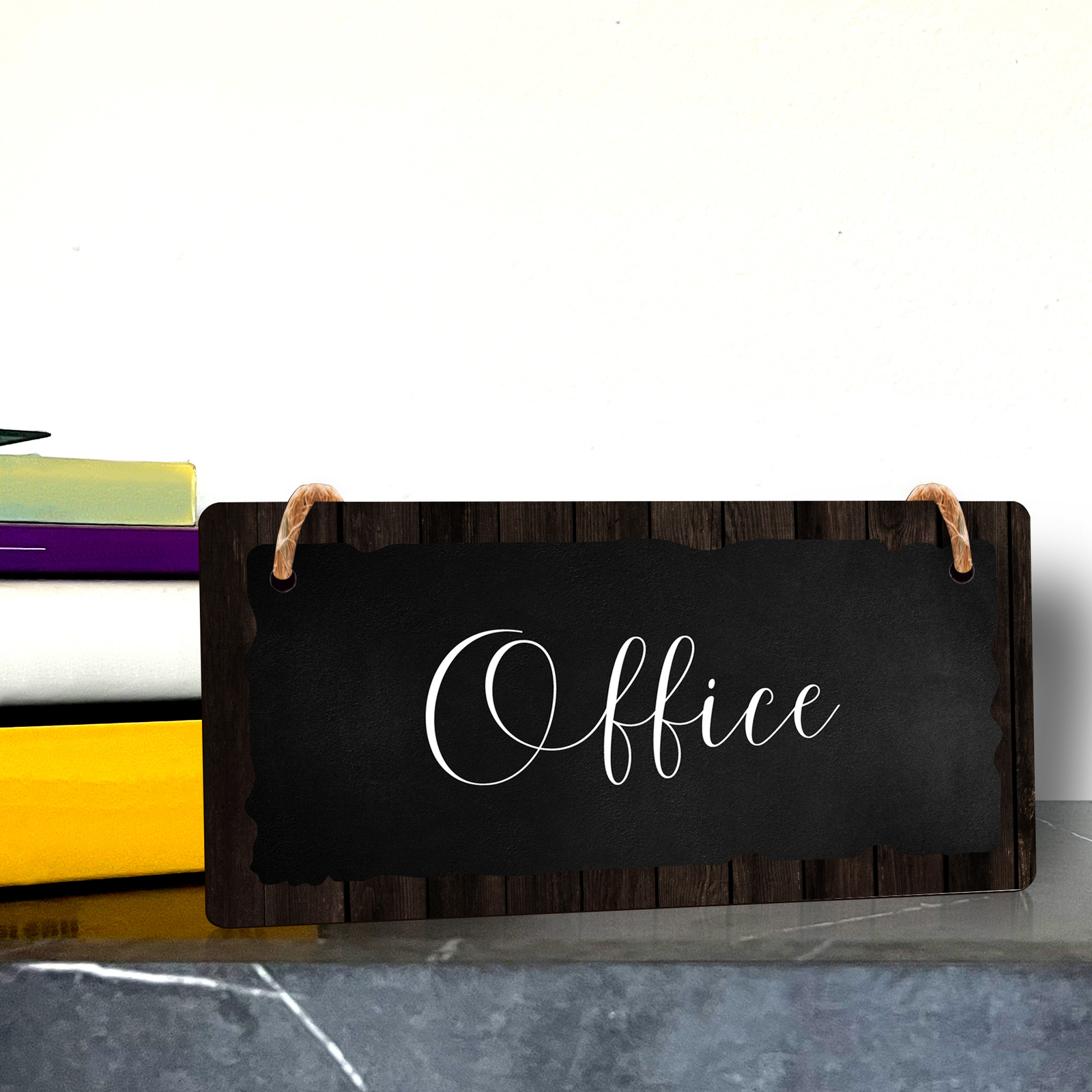 Office 5×10 Hanging Plus Wall or Door Sign | Rustic Twine