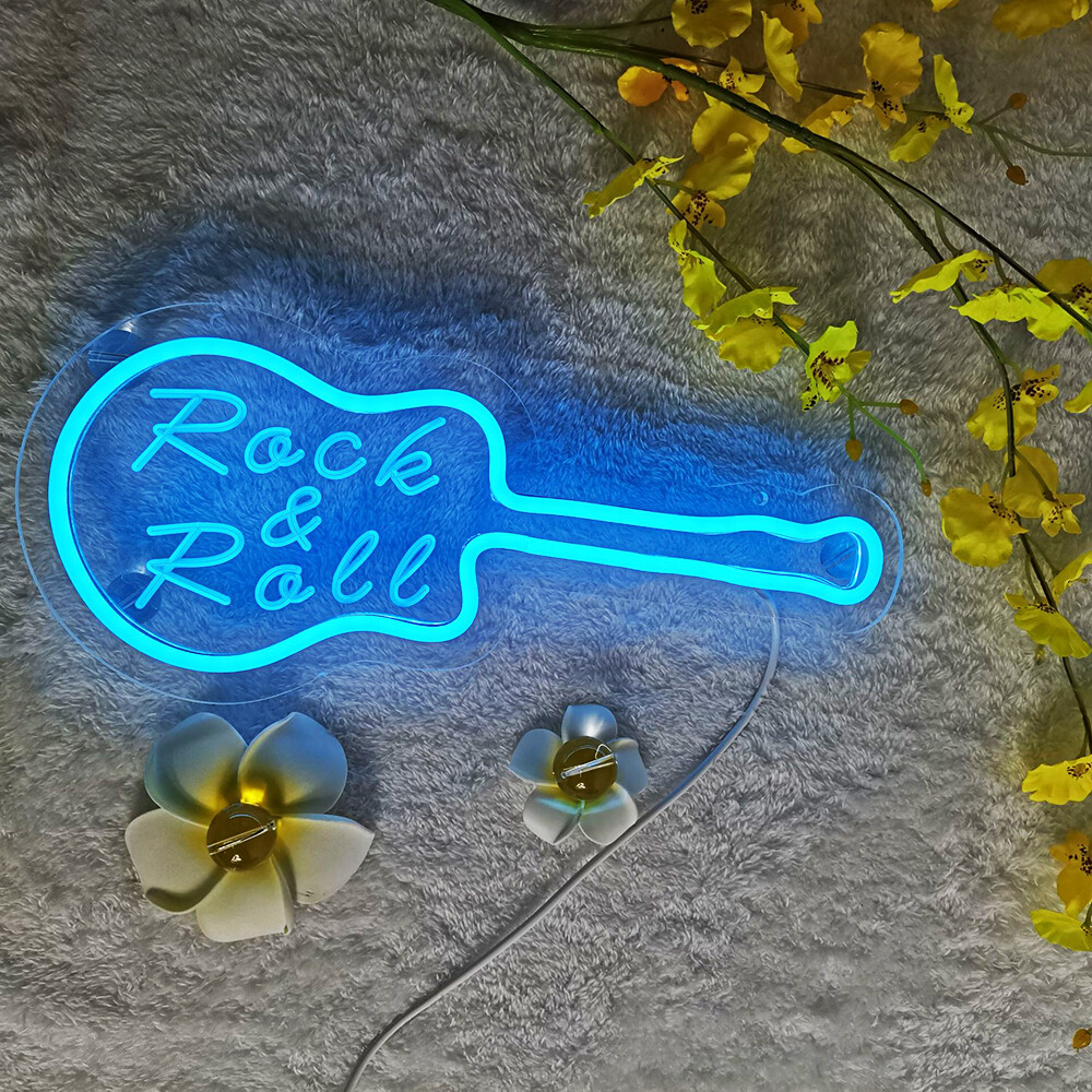 Qomolangma 2.6 » X 8.5 » Blue Guitar shape Rock&Roll LED Neon Sign
