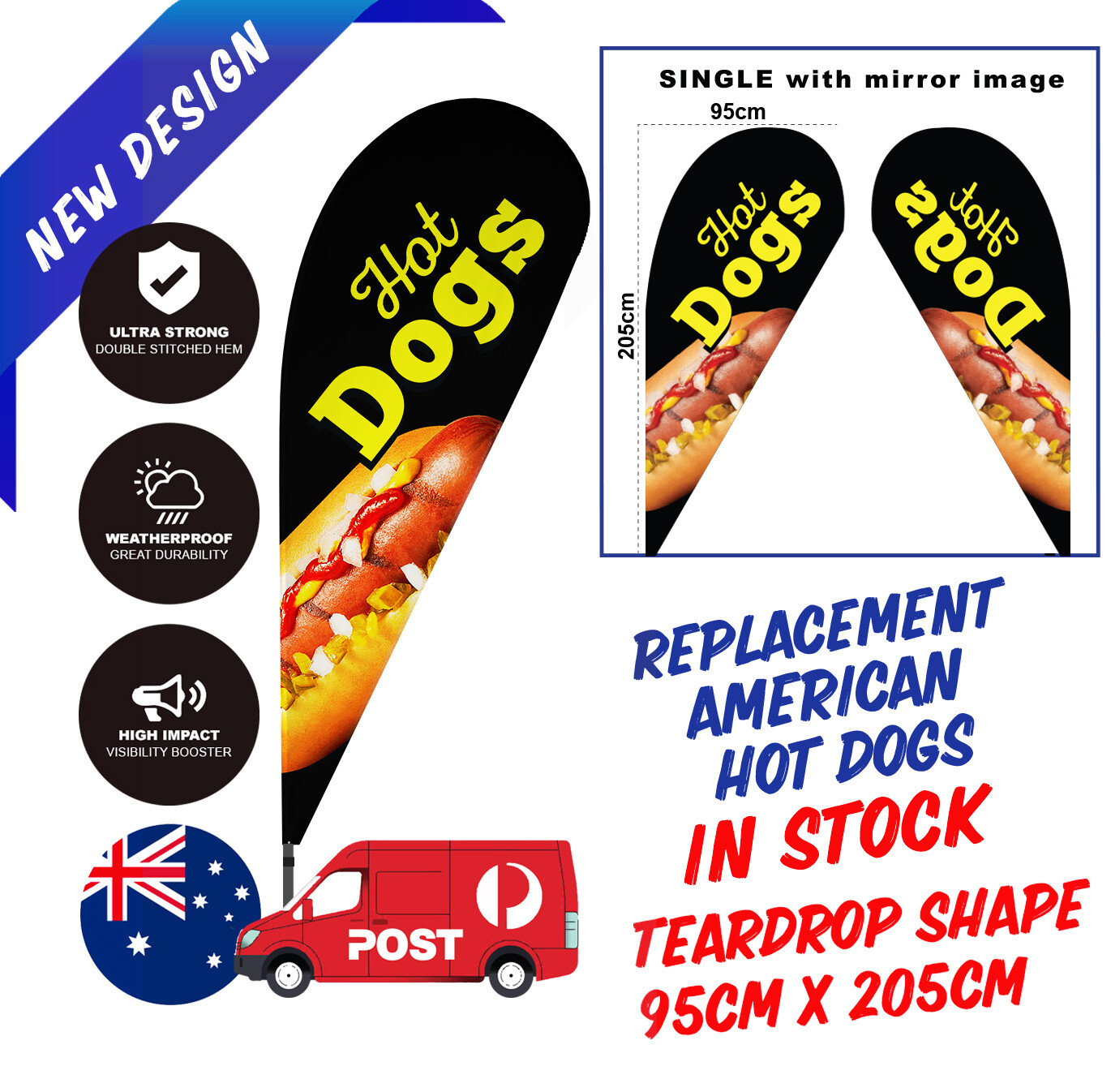 Hot Dogs Teardrop Flag / Replacement Banner / Hot Dogs Sign