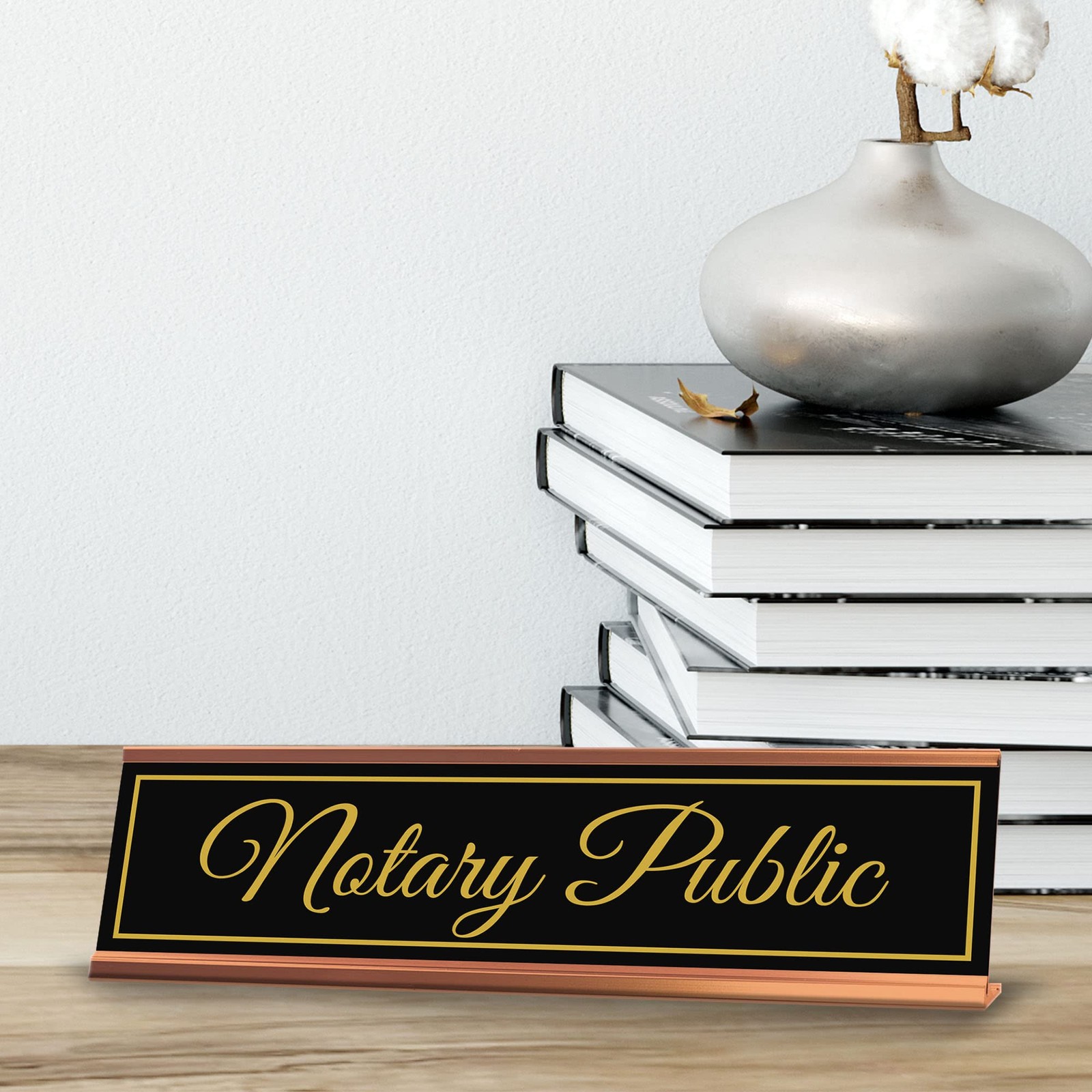 Signs ByLITA Notary Public Gold Frame Desk Sign (2×8&Prime;)